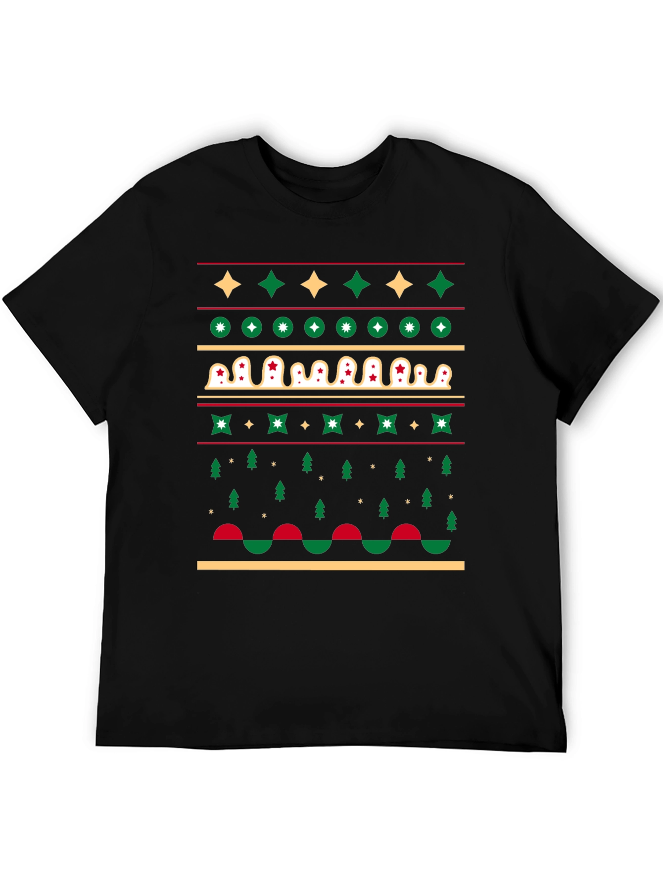 Festive Holiday Pattern Black T-Shirt