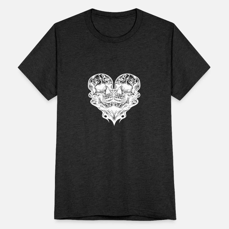 Two Skulls Heart Tribal Tattoo Style