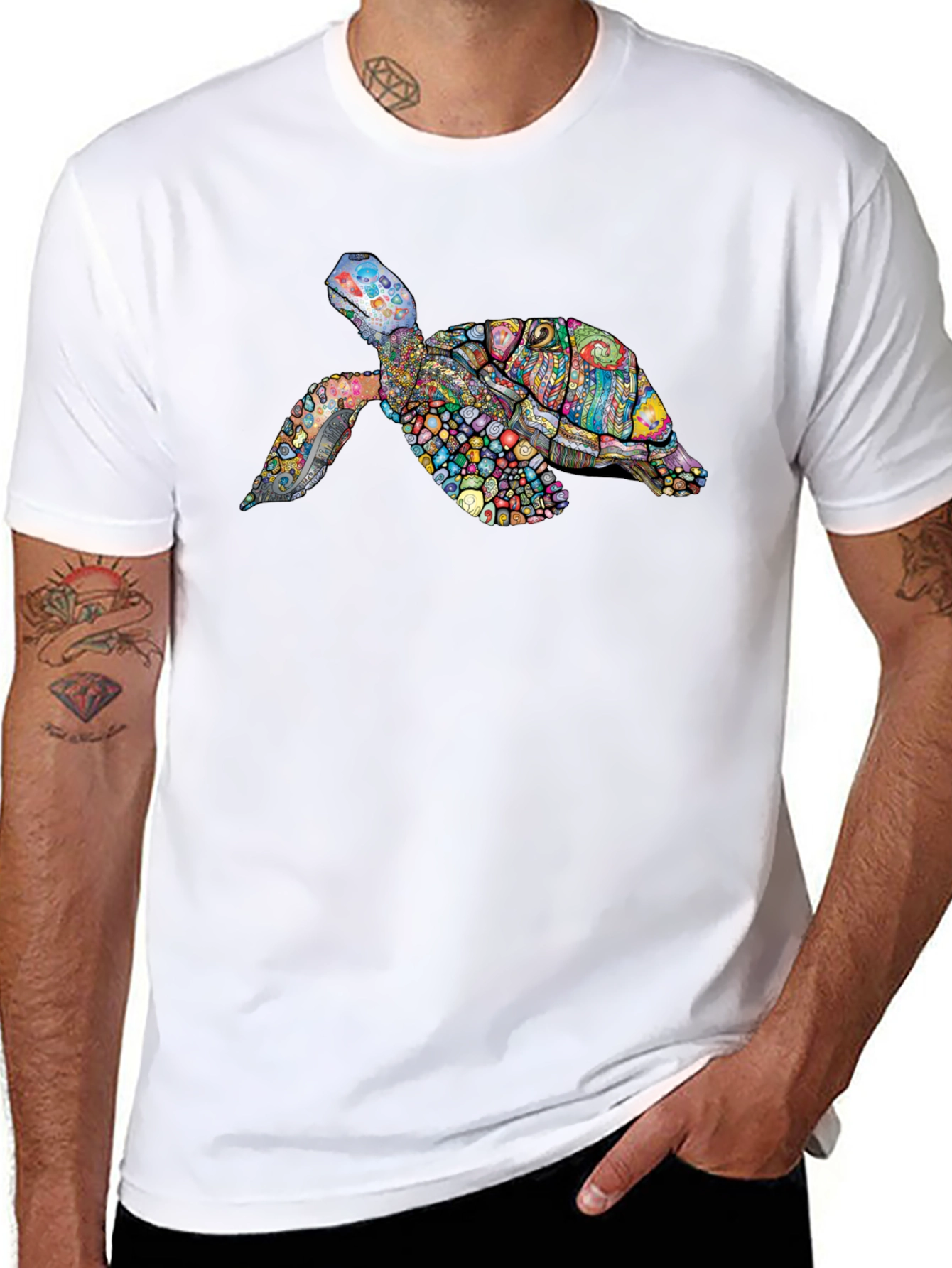 Turtle Graphic Print Black Tee