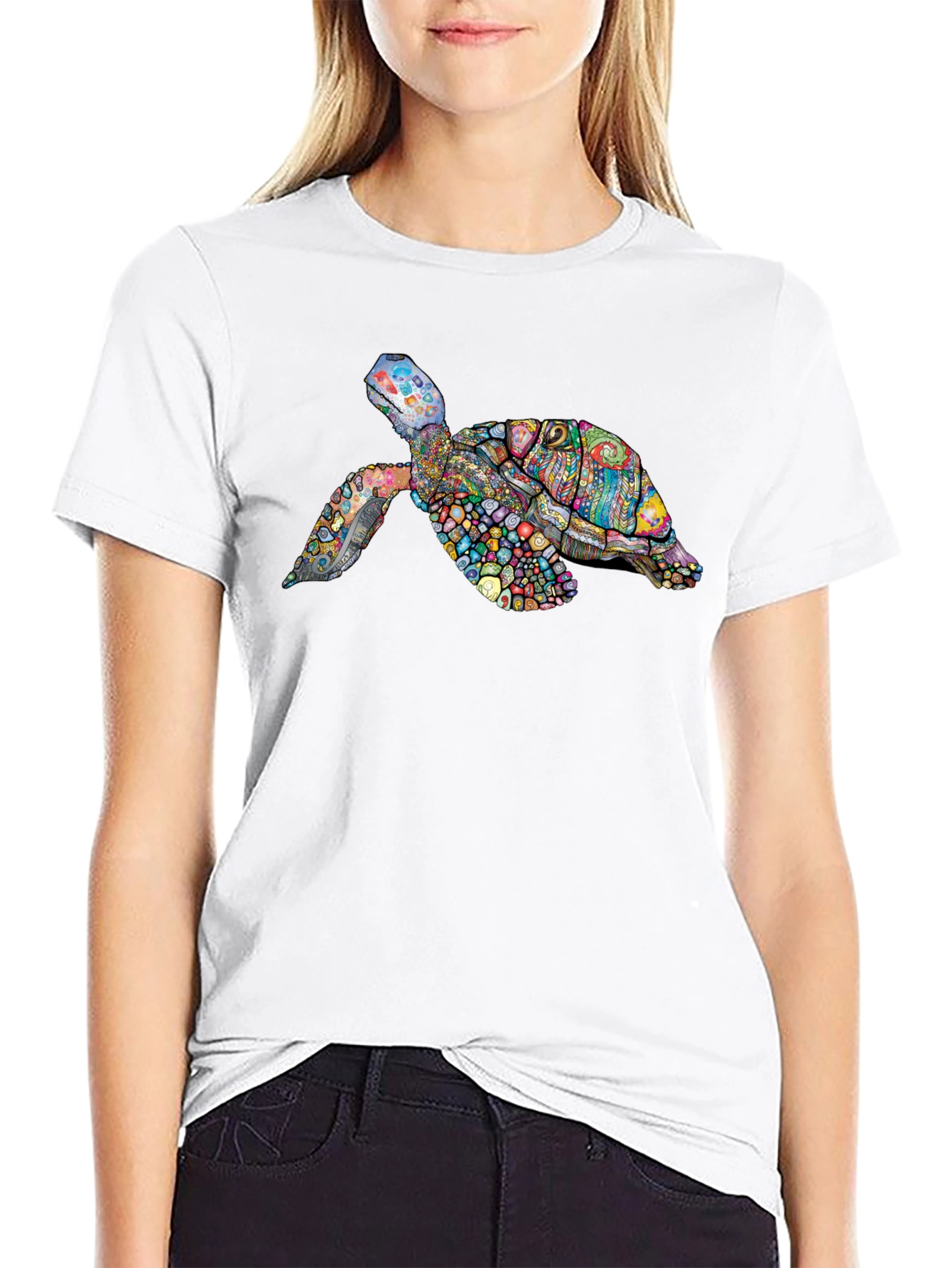 Turtle Graphic Print Black Tee