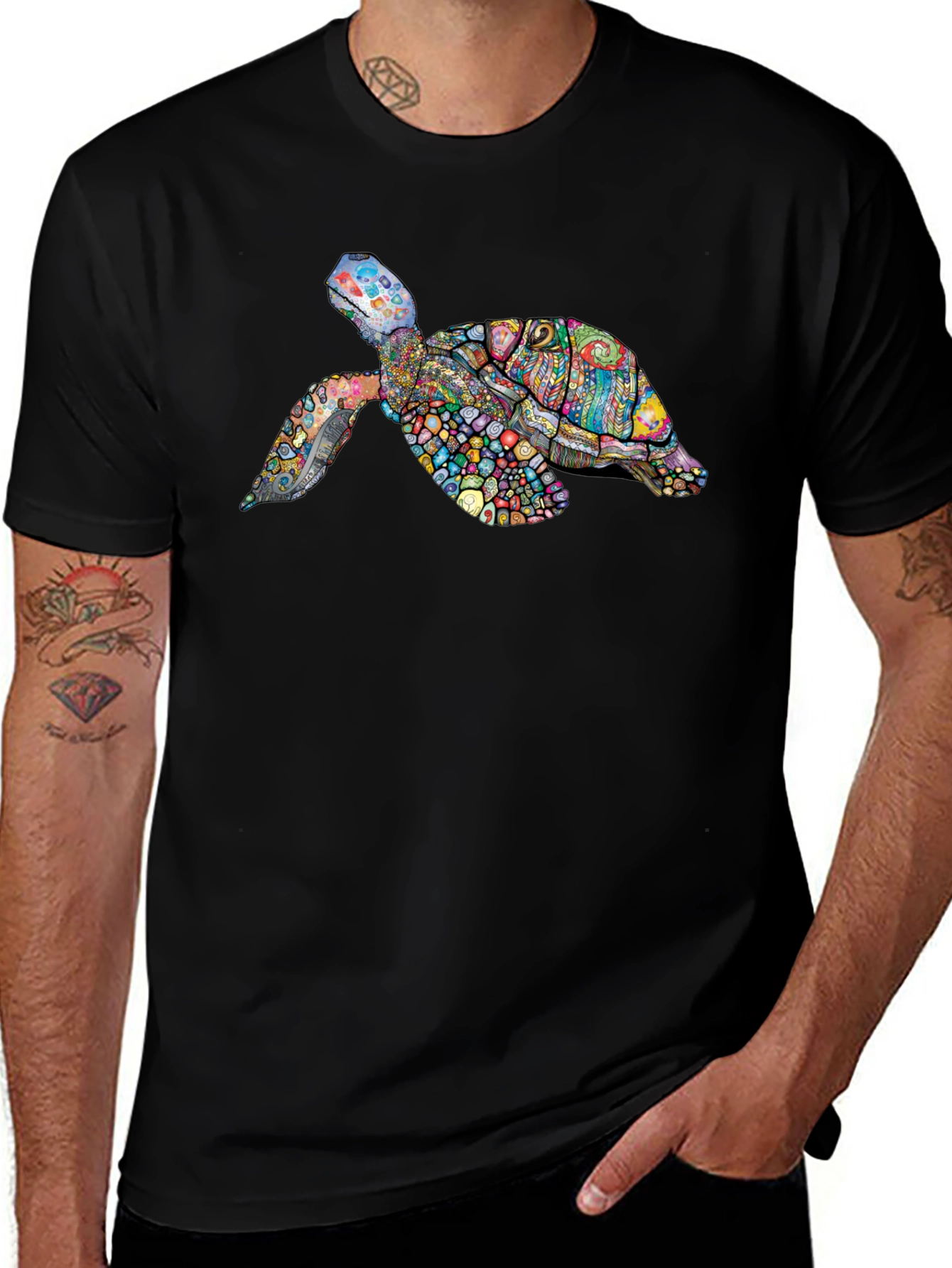 Turtle Graphic Print Black Tee
