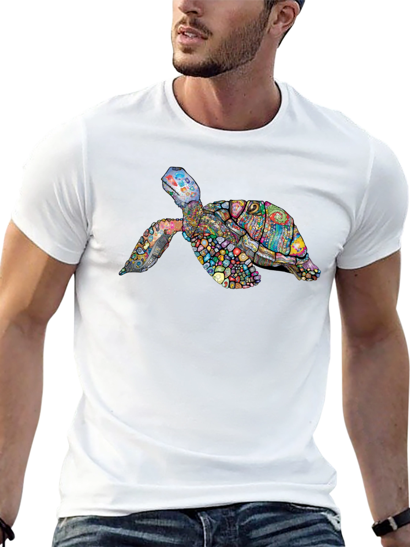 Turtle Graphic Print Black Tee
