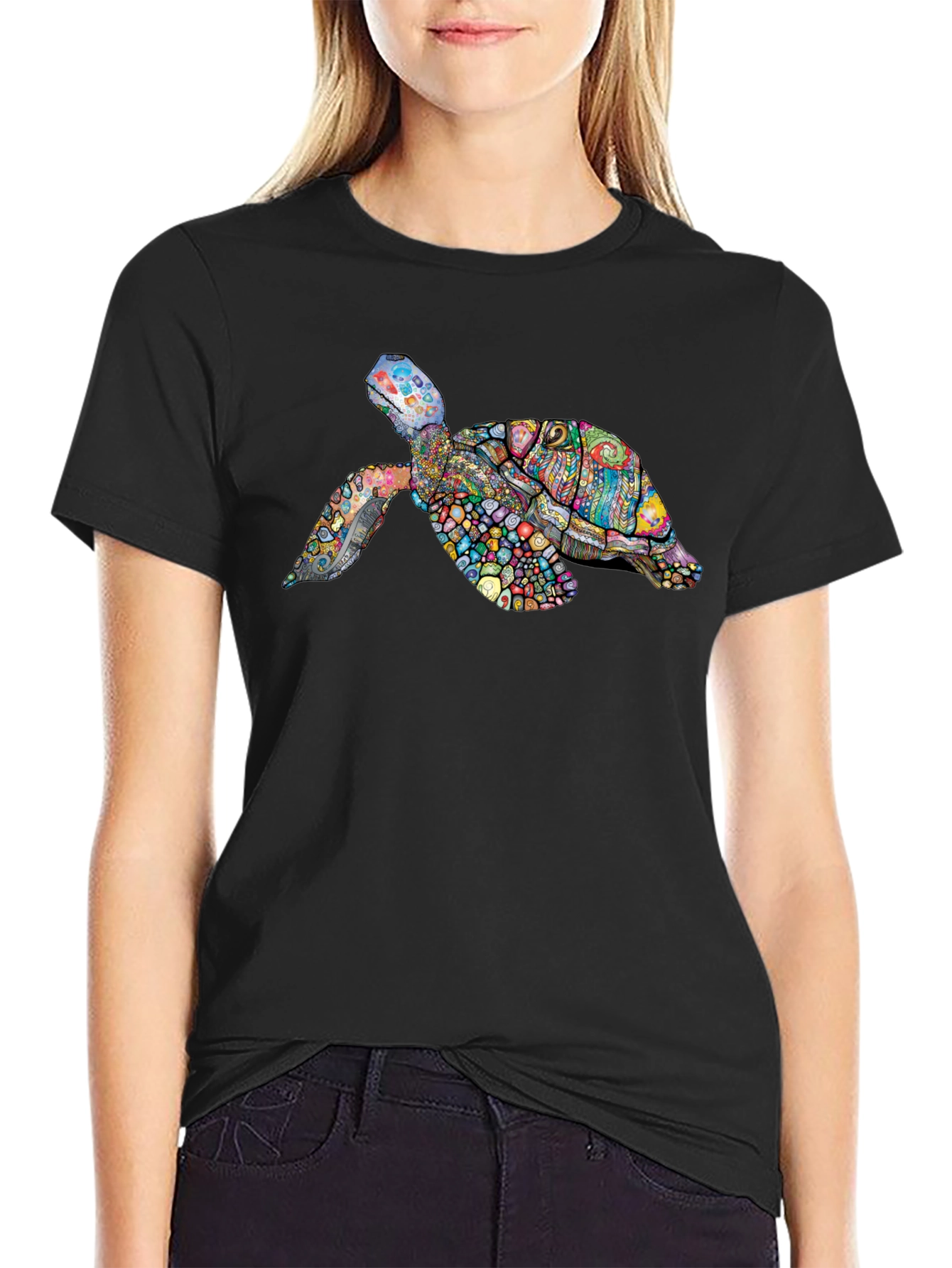 Turtle Graphic Print Black Tee