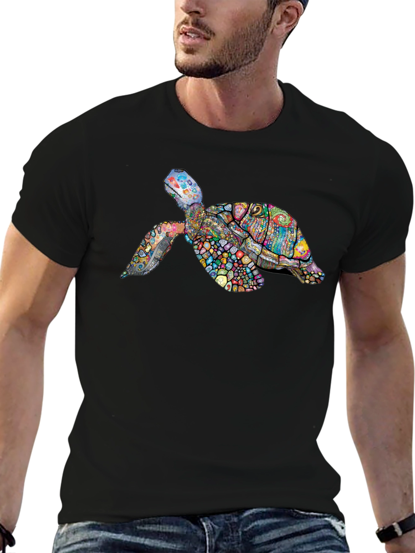 Turtle Graphic Print Black Tee