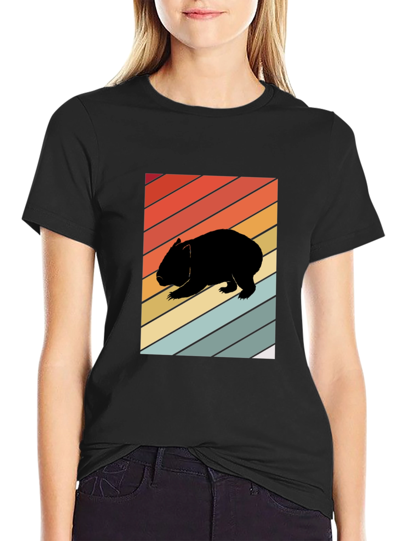 Retro Wombat Graphic Tee - Black Cotton T-Shirt