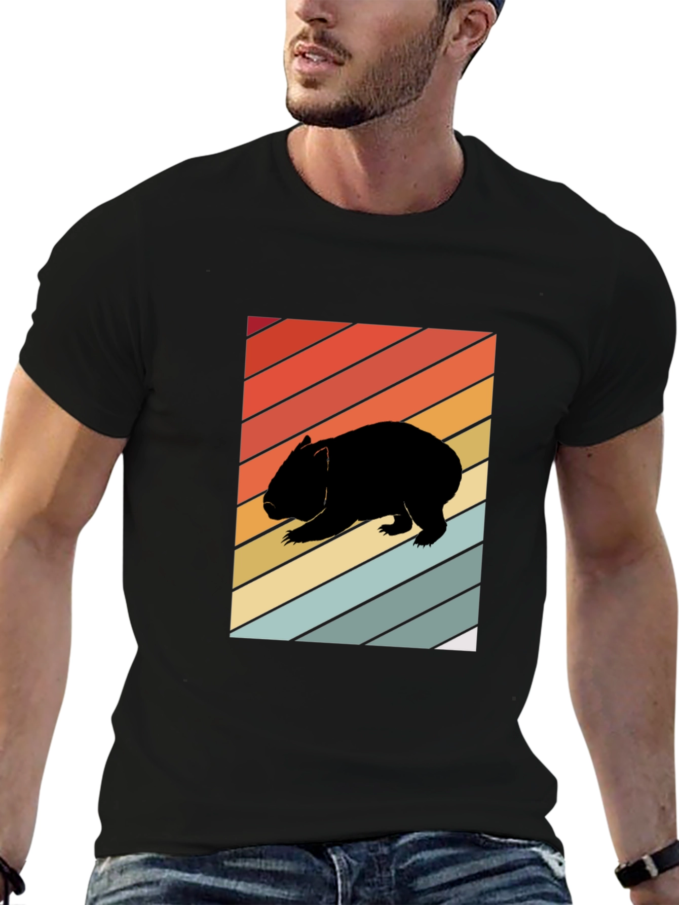 Retro Wombat Graphic Tee - Black Cotton T-Shirt