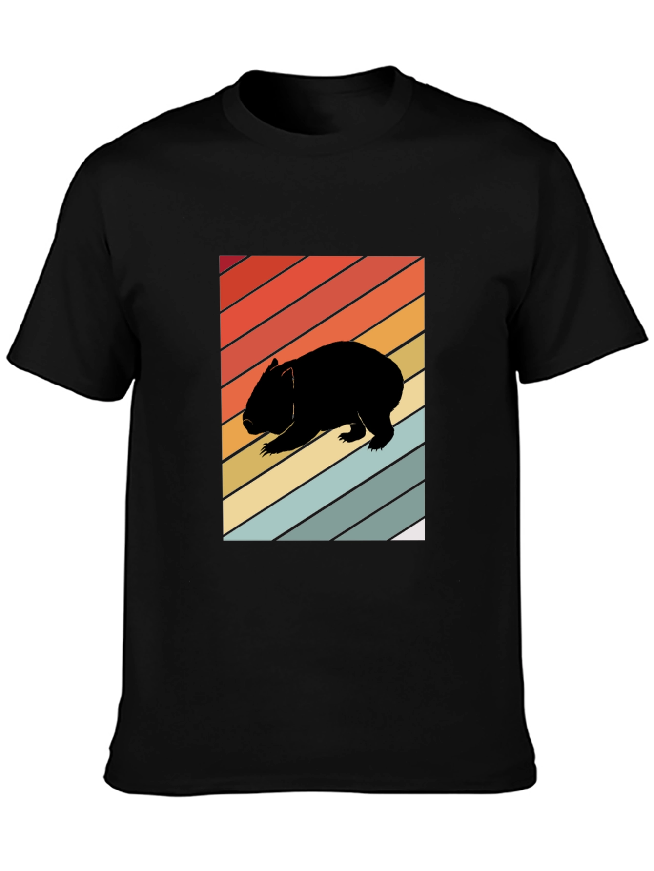 Retro Wombat Graphic Tee - Black Cotton T-Shirt