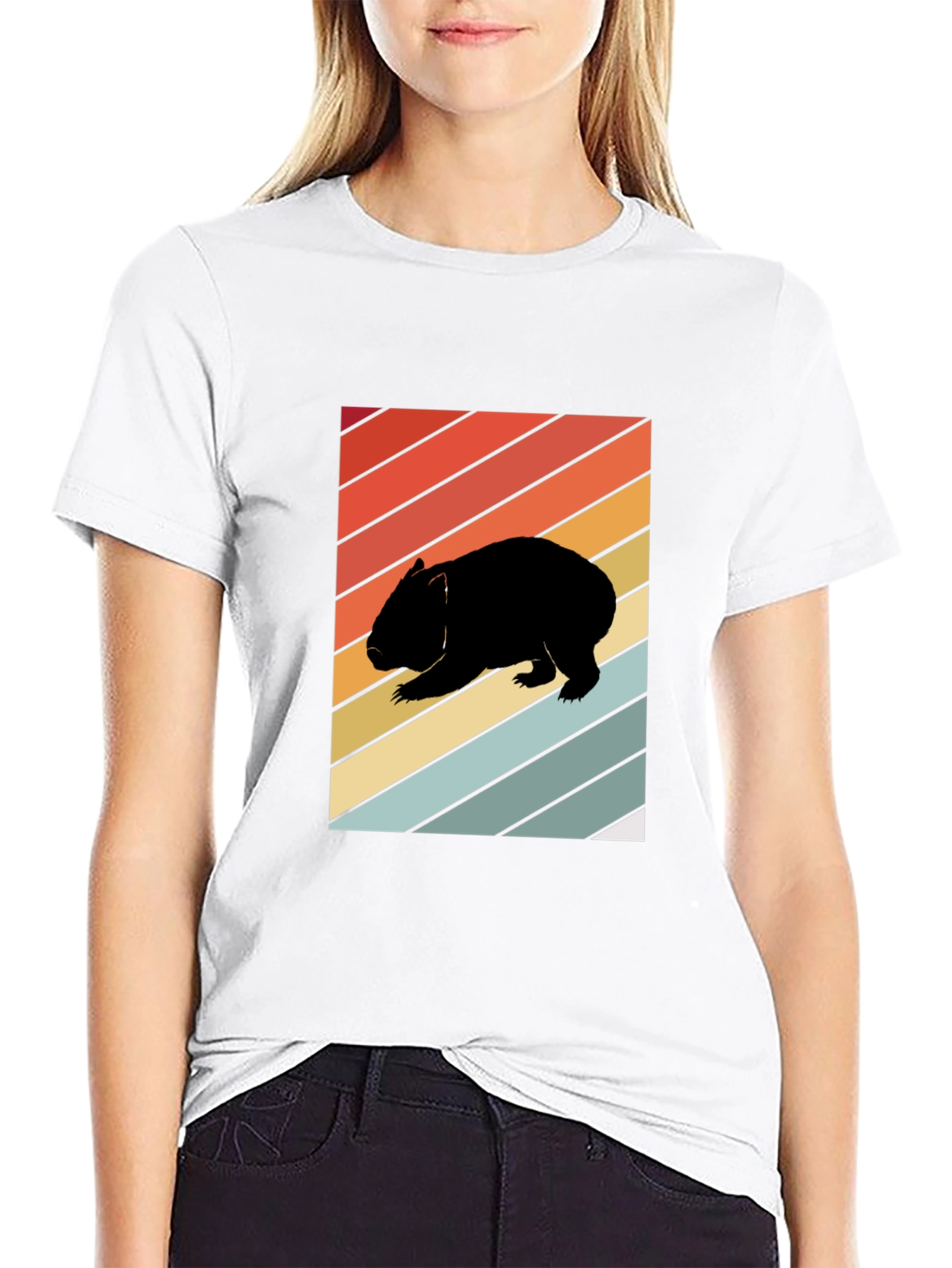 Retro Wombat Graphic Tee - Black Cotton T-Shirt