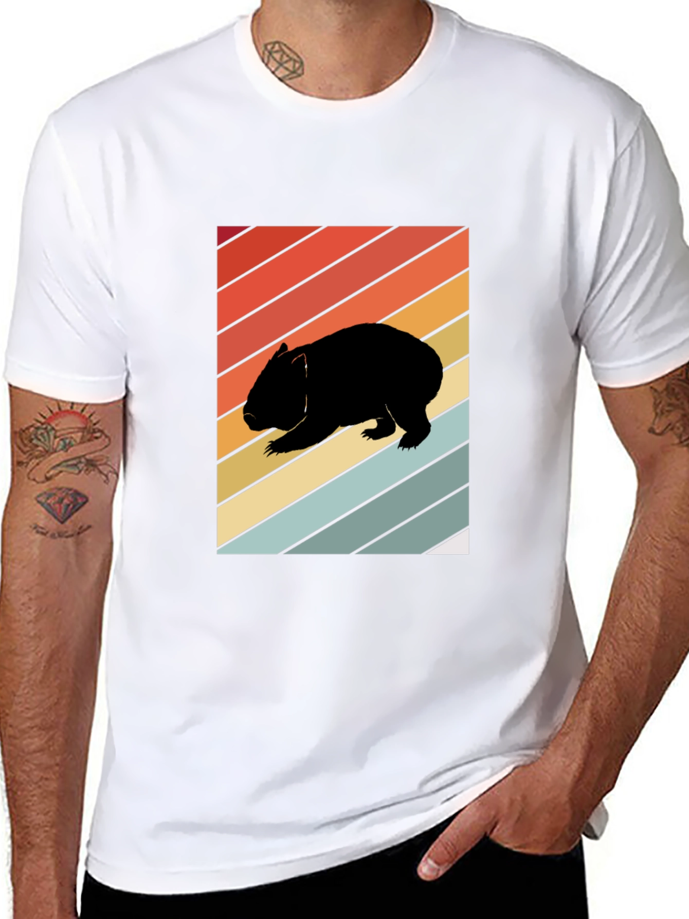 Retro Wombat Graphic Tee - Black Cotton T-Shirt