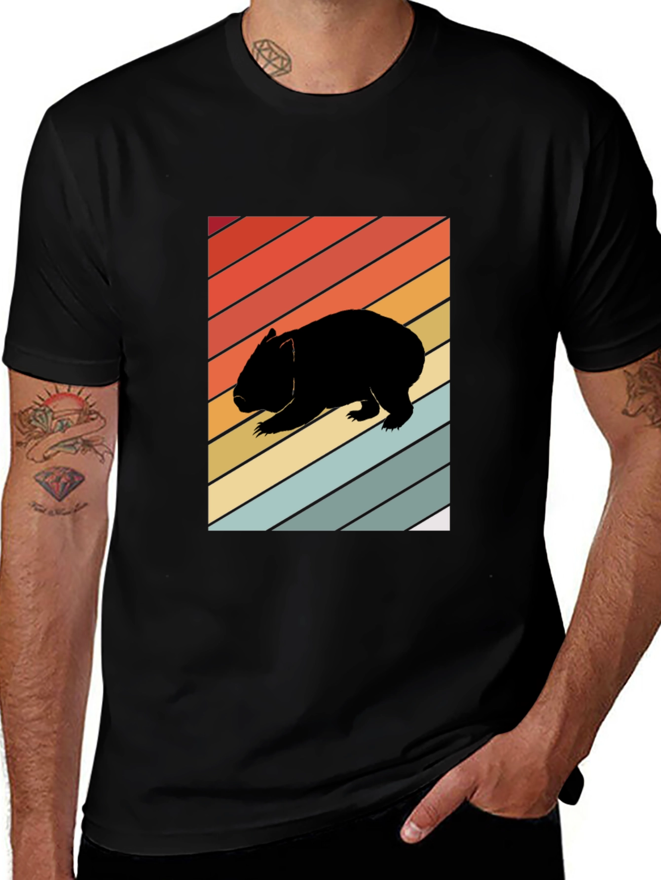 Retro Wombat Graphic Tee - Black Cotton T-Shirt