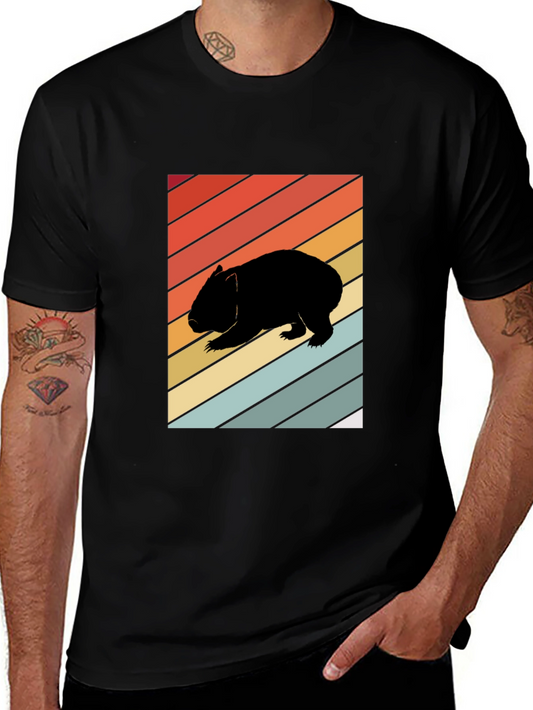 Retro Wombat Graphic Tee - Black Cotton T-Shirt