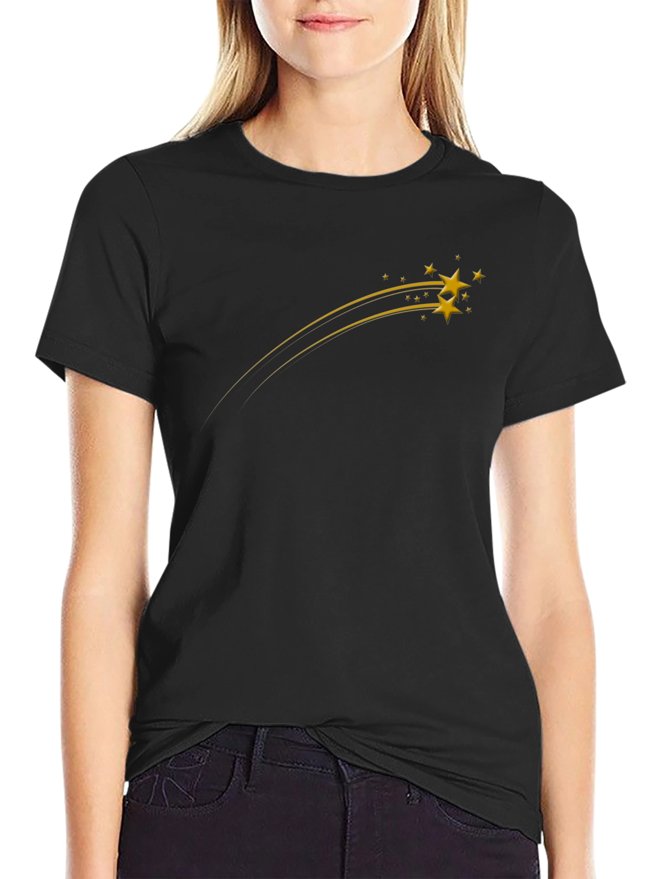 Mens Black Graphic Tee - Shooting Stars Design
