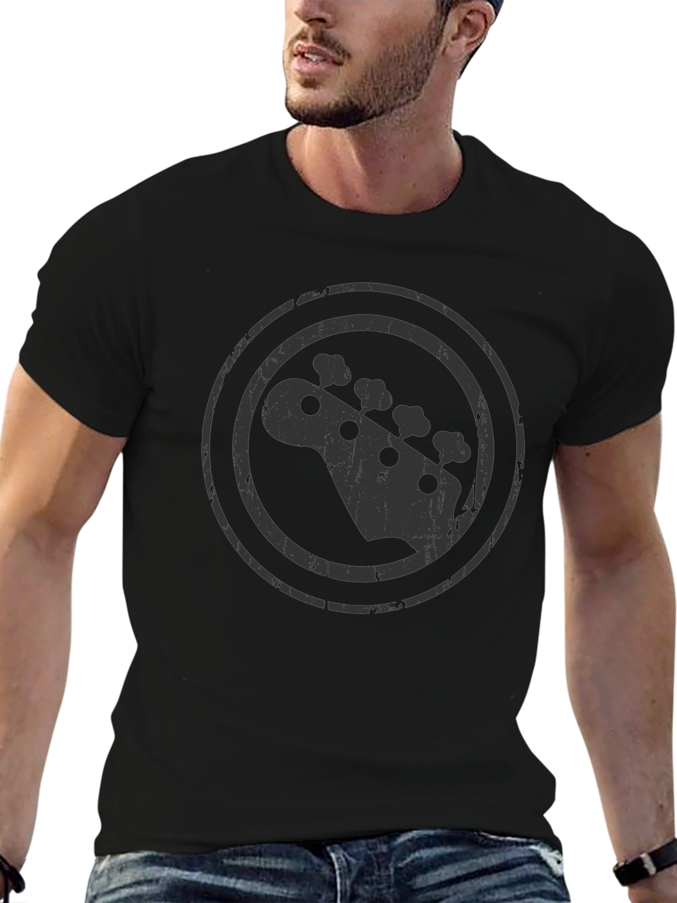 Bass Guitar Headstock Graphic Black T-Shirt