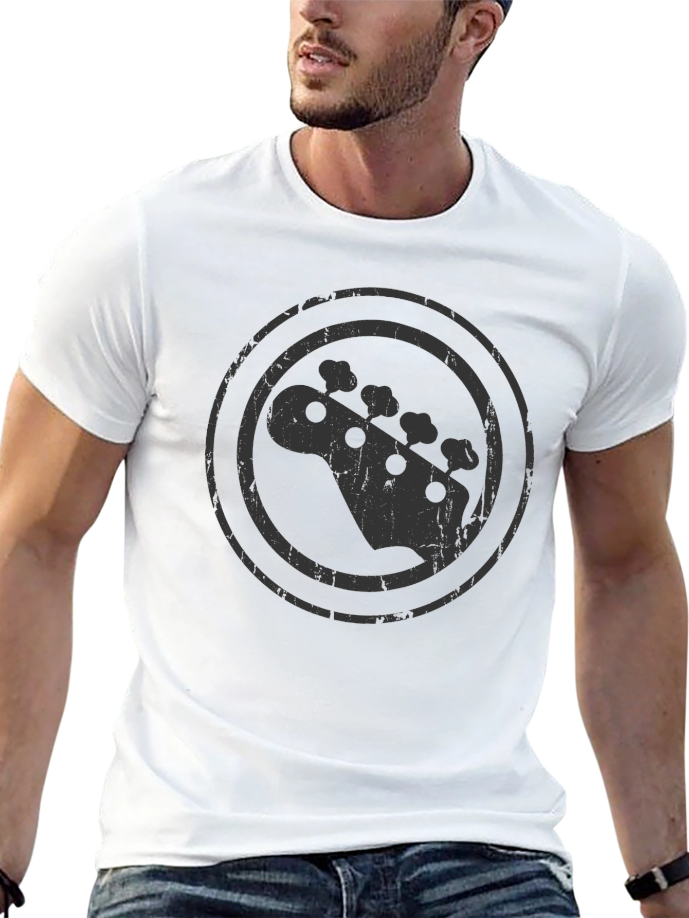 Bass Guitar Headstock Graphic Black T-Shirt
