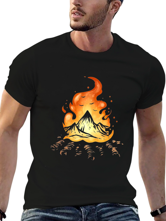Fiery Mountain Graphic Tee - Black Cotton