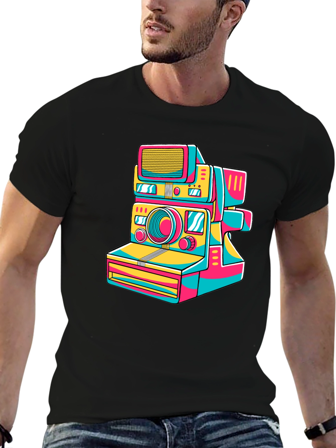 Retro Camera Graphic Tee - Stylish Black T-Shirt