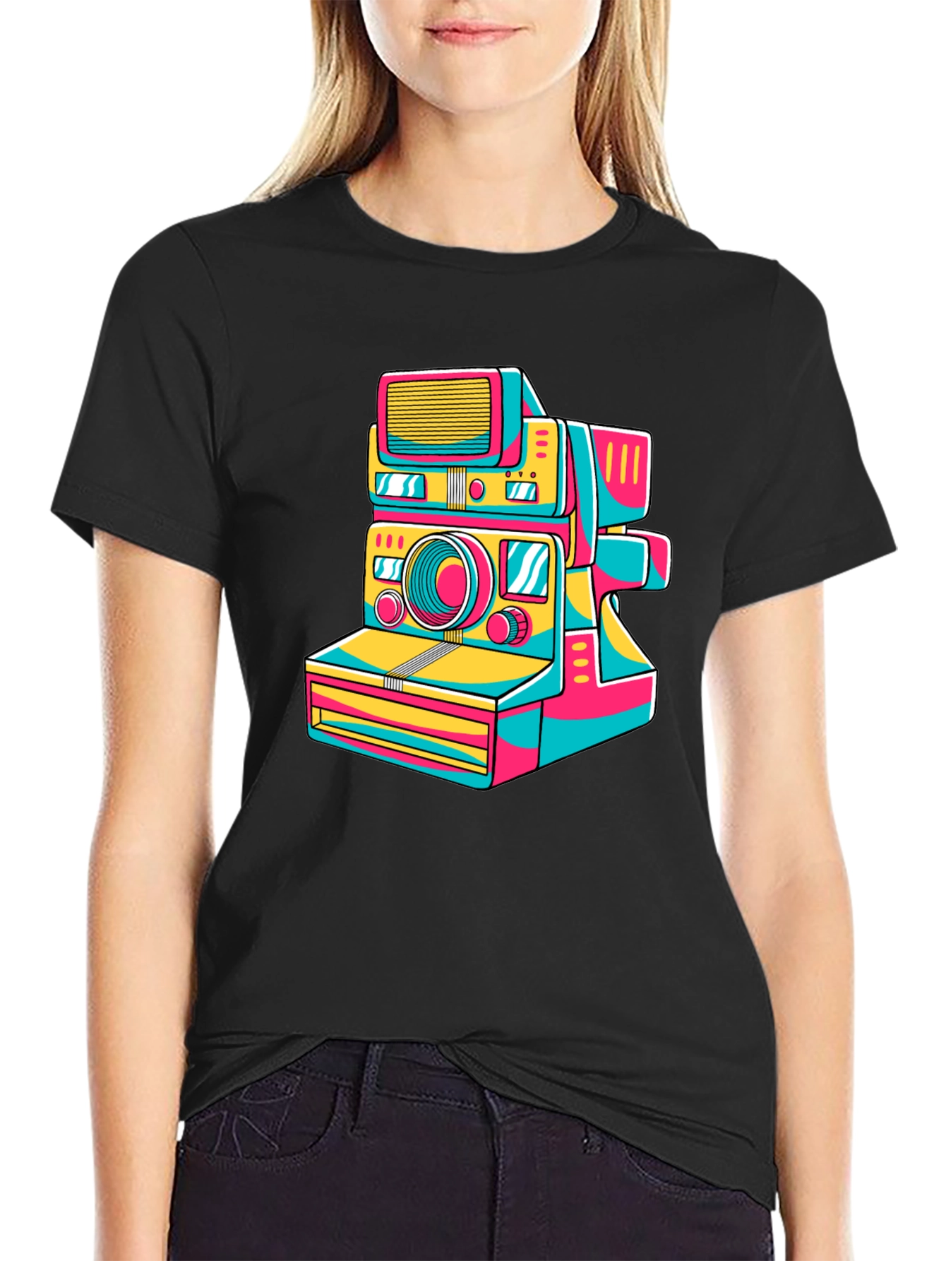 Retro Camera Graphic Tee - Stylish Black T-Shirt