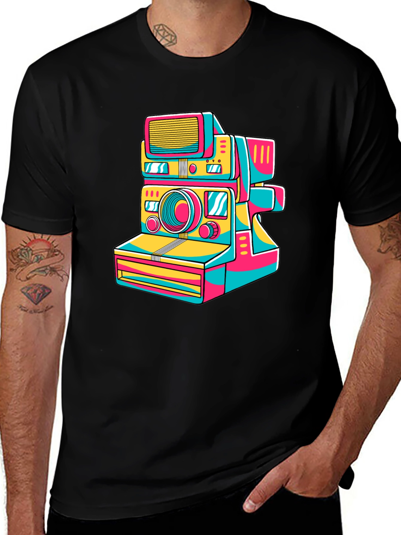Retro Camera Graphic Tee - Stylish Black T-Shirt