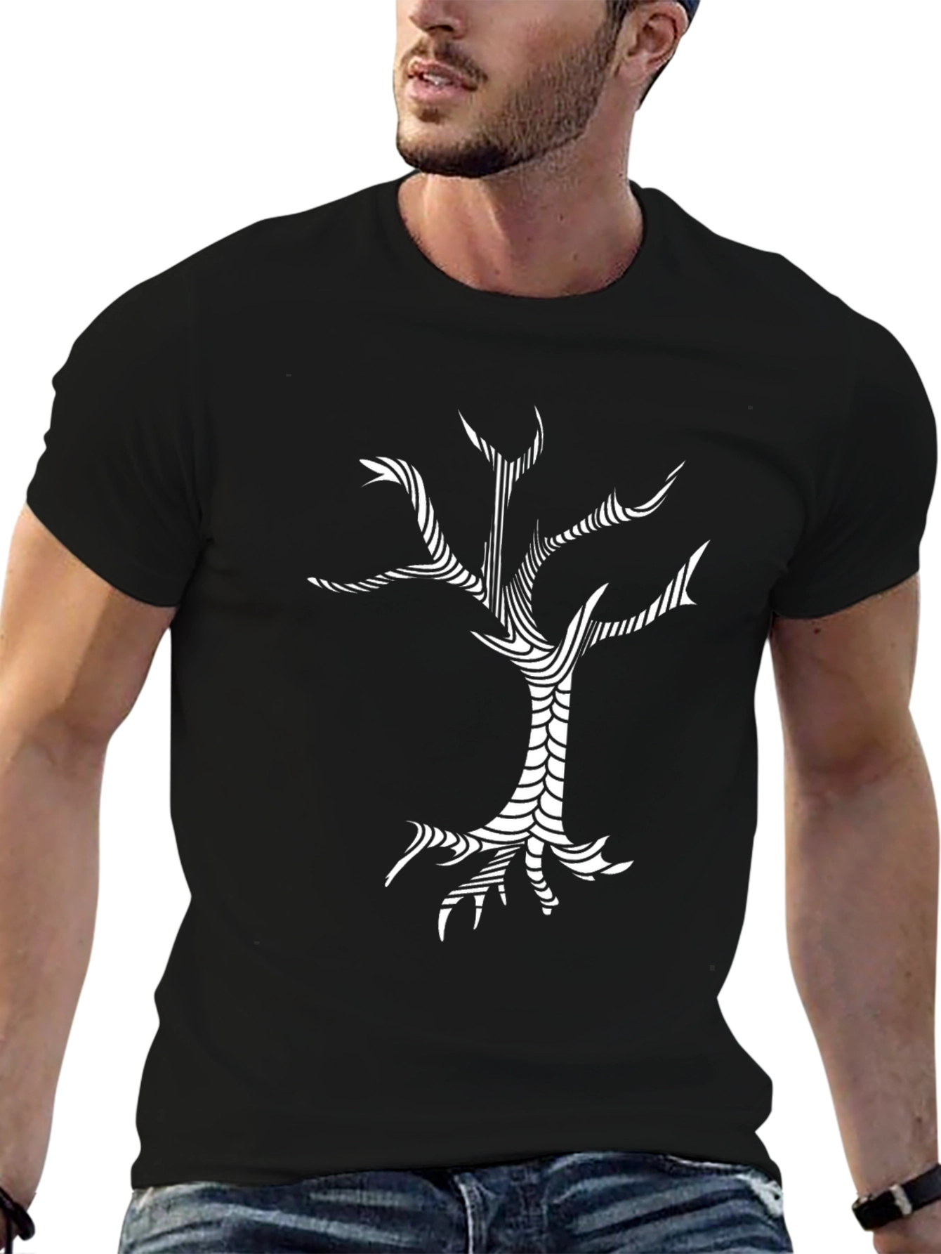 Abstract Tree Graphic Tee - Black Cotton T-Shirt