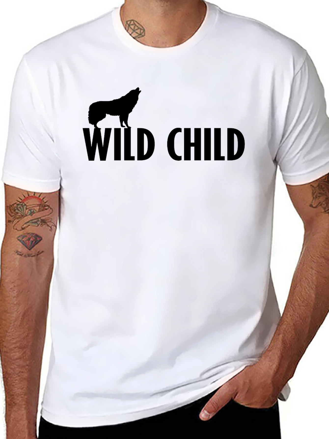 Wild Child Wolf Graphic Tee - Black Cotton T-Shirt