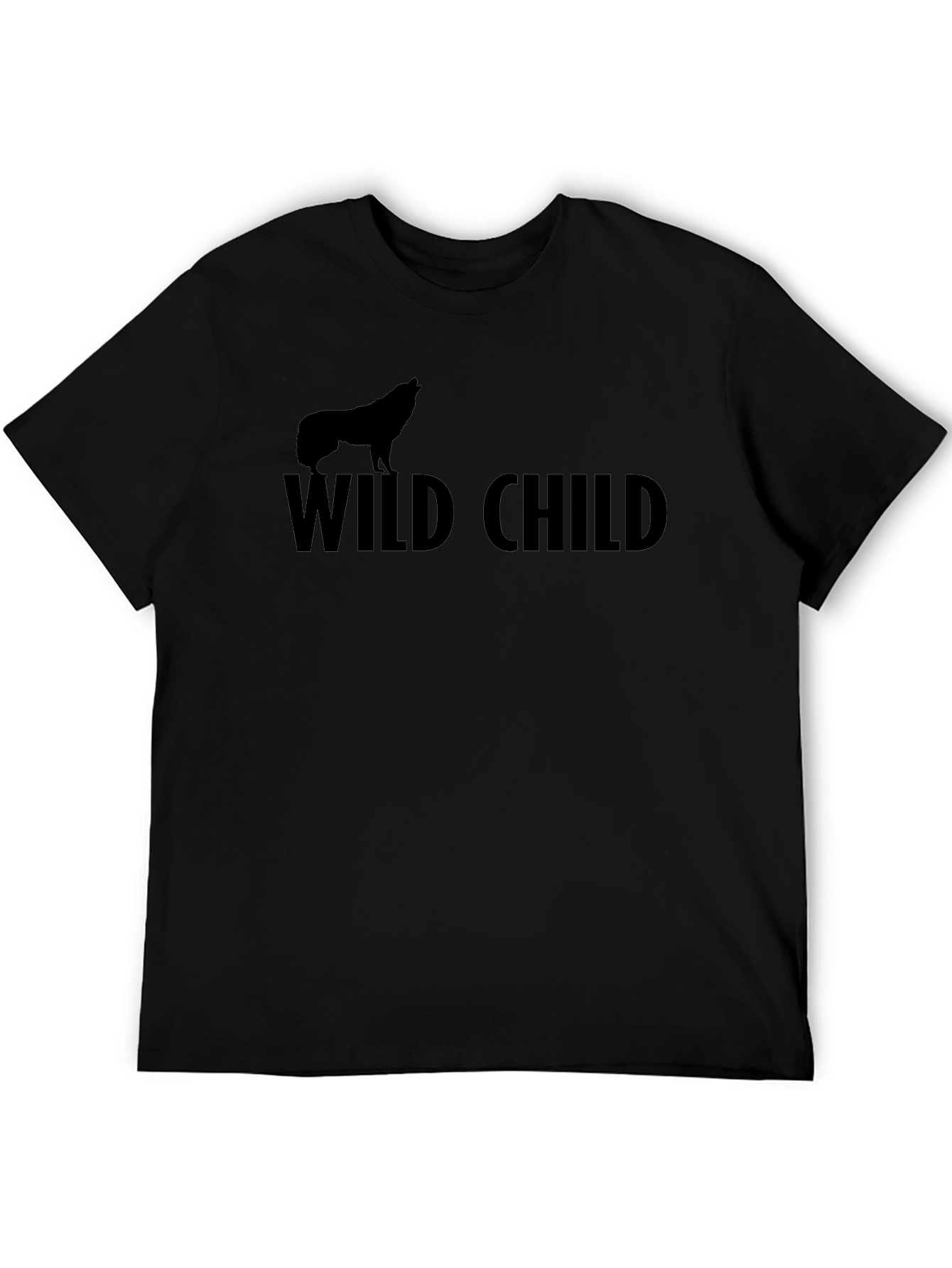 Wild Child Wolf Graphic Tee - Black Cotton T-Shirt