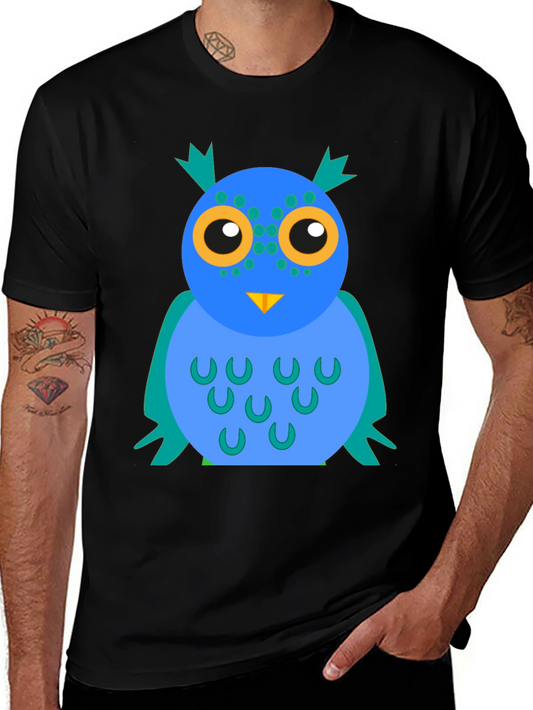 Cute Cartoon Owl T-Shirt - Black