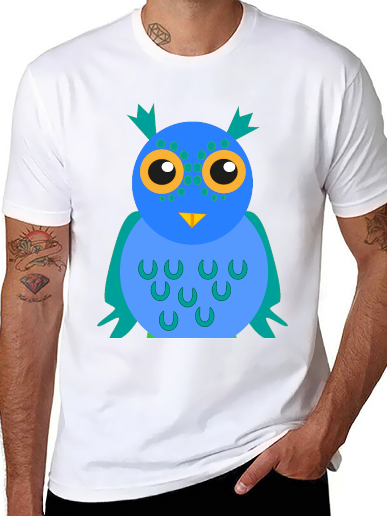 Cute Cartoon Owl T-Shirt - Black