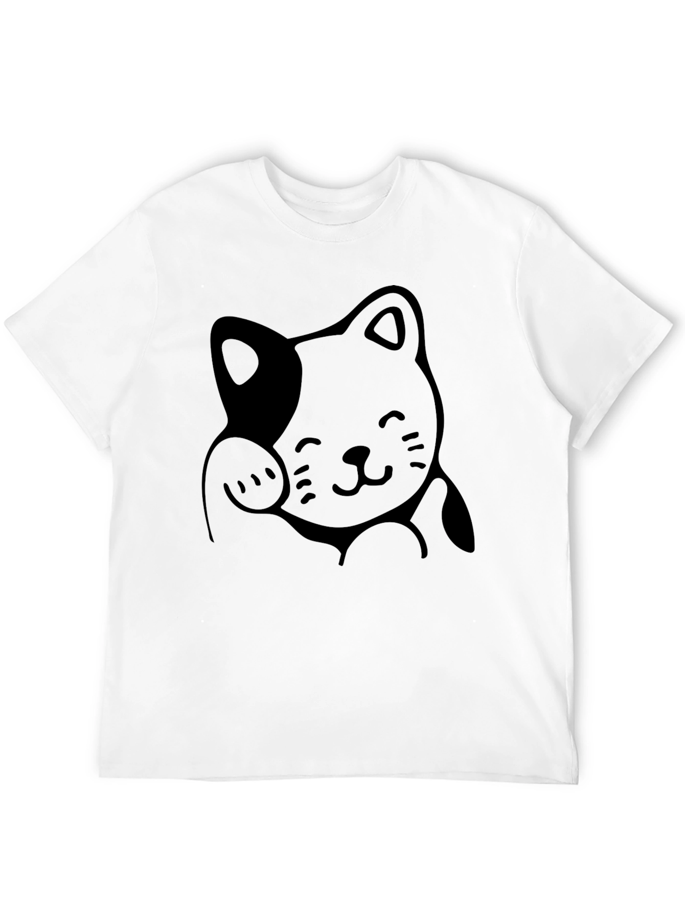 Cute Lucky Cat Graphic Tee - Black
