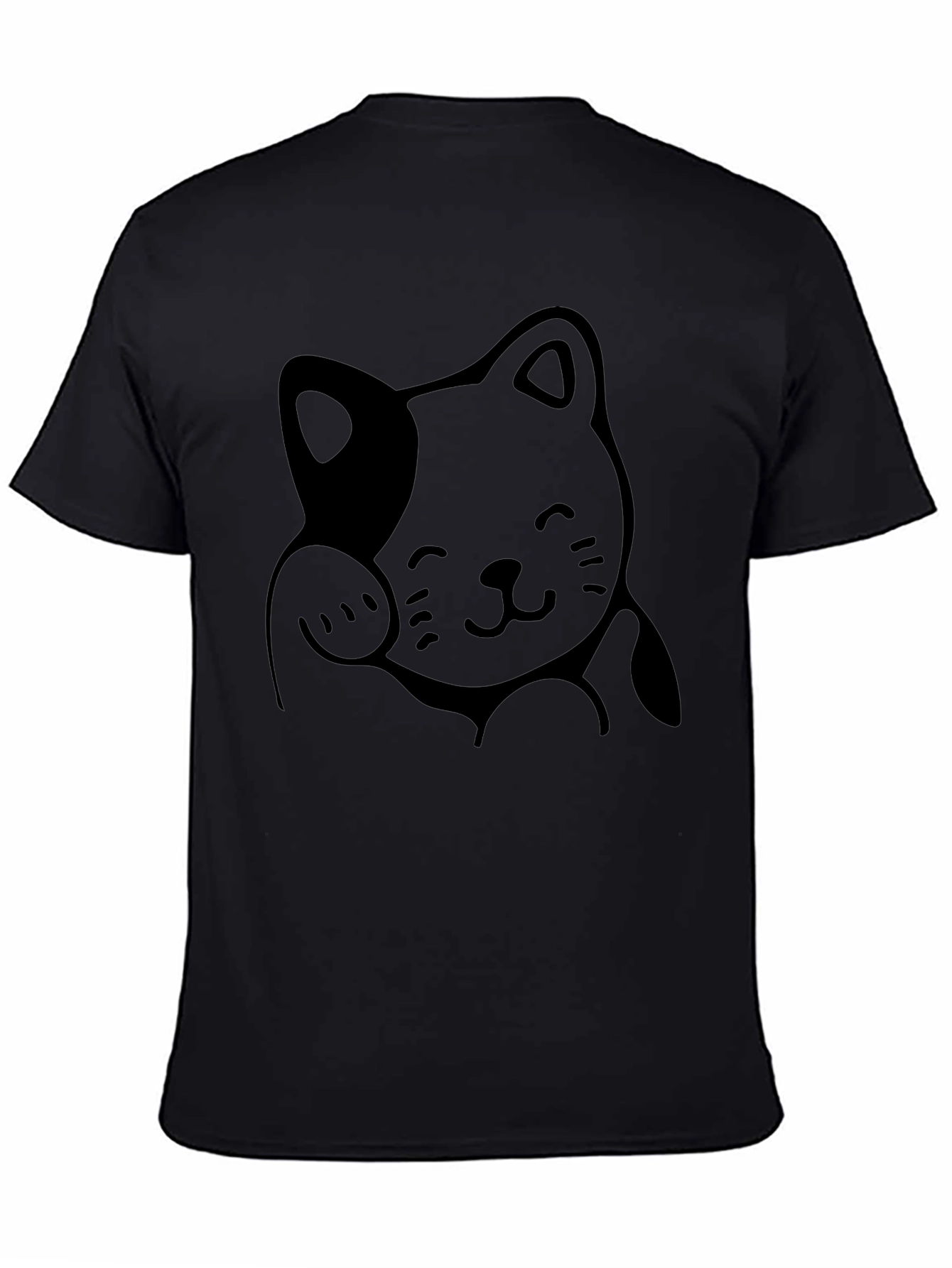 Cute Lucky Cat Graphic Tee - Black