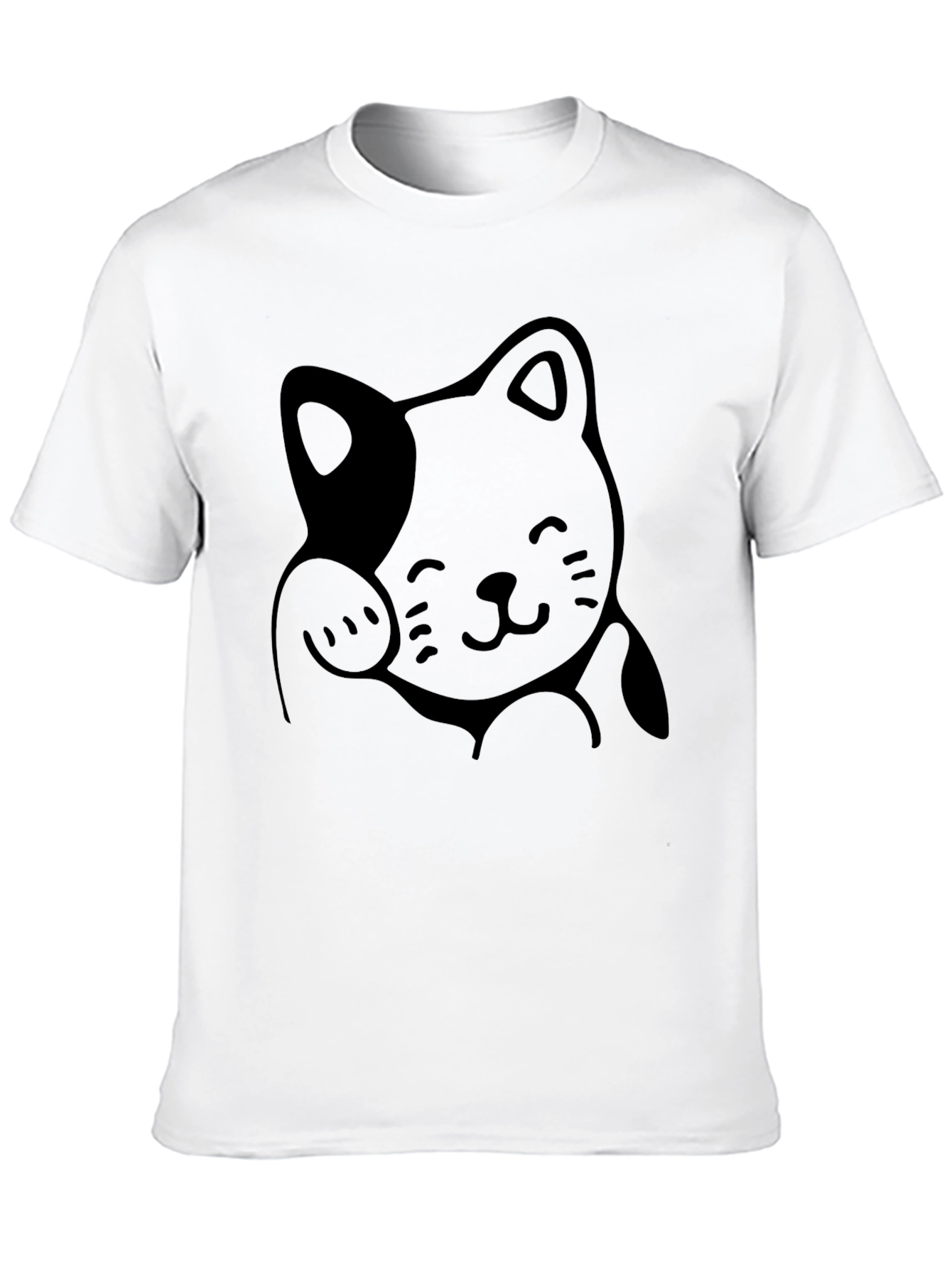 Cute Lucky Cat Graphic Tee - Black