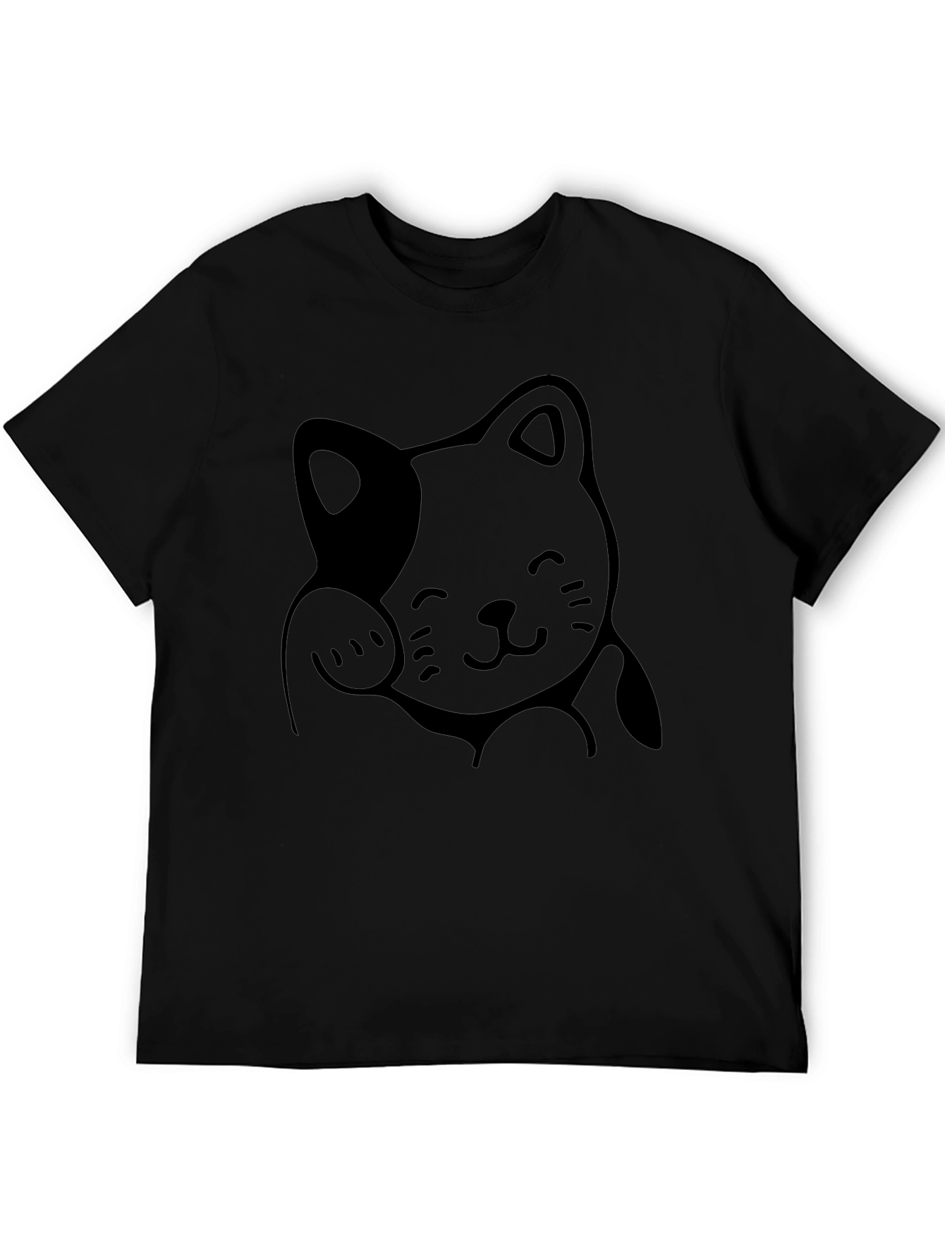 Cute Lucky Cat Graphic Tee - Black