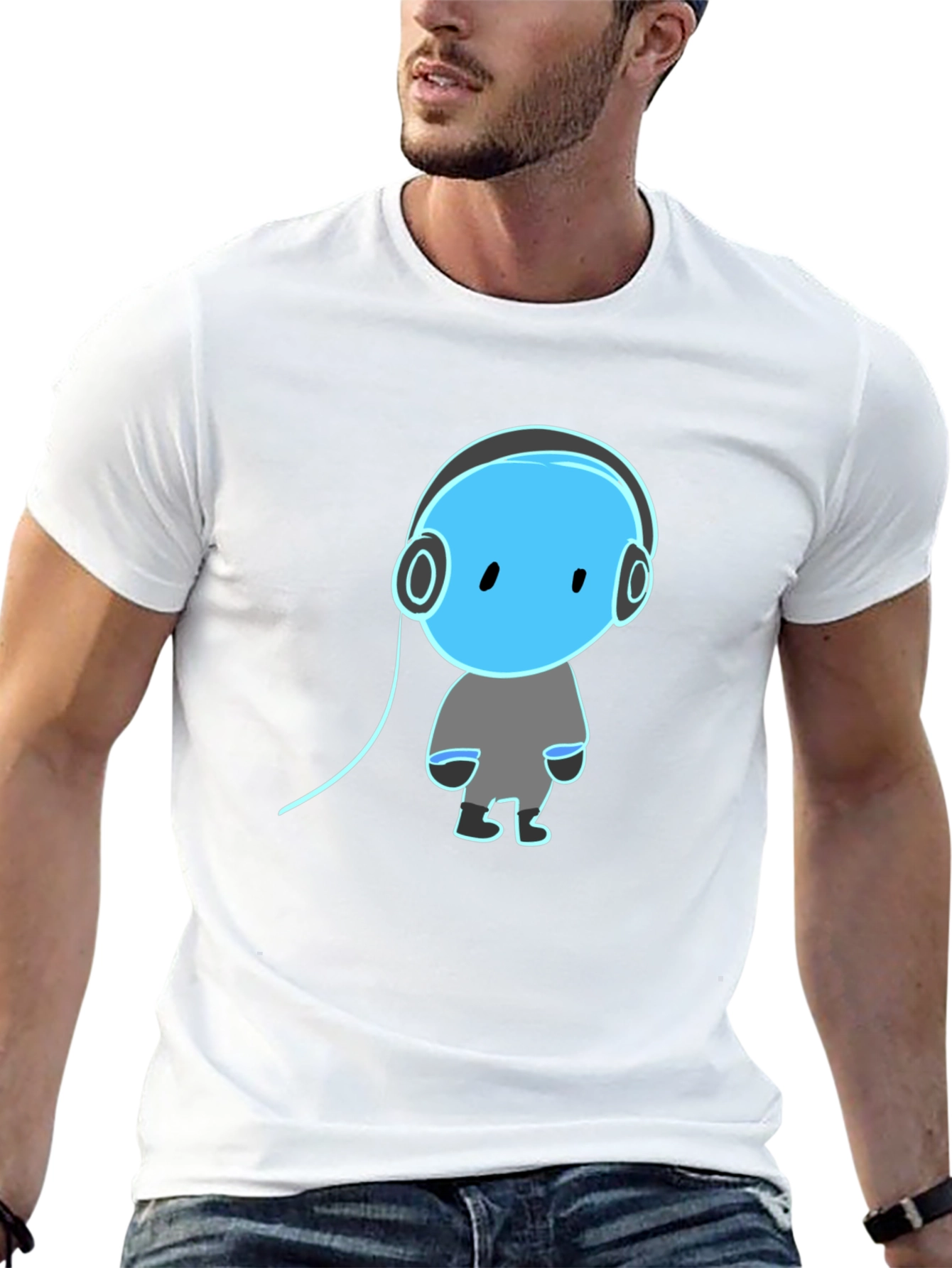 Cool Graphic Tee - Blue Headphone Dude