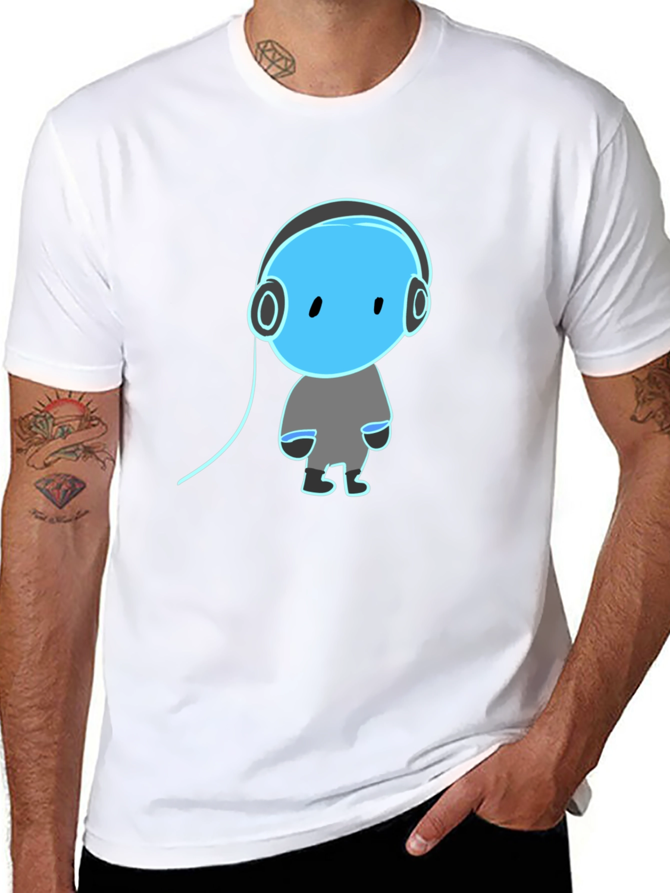 Cool Graphic Tee - Blue Headphone Dude