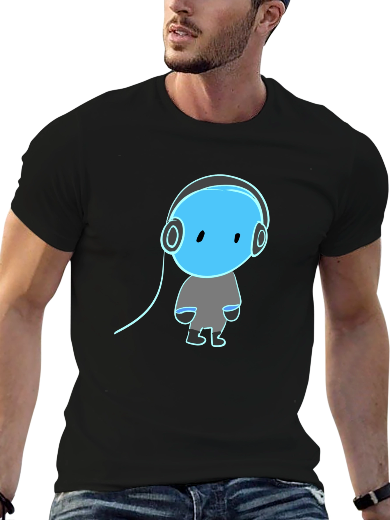Cool Graphic Tee - Blue Headphone Dude