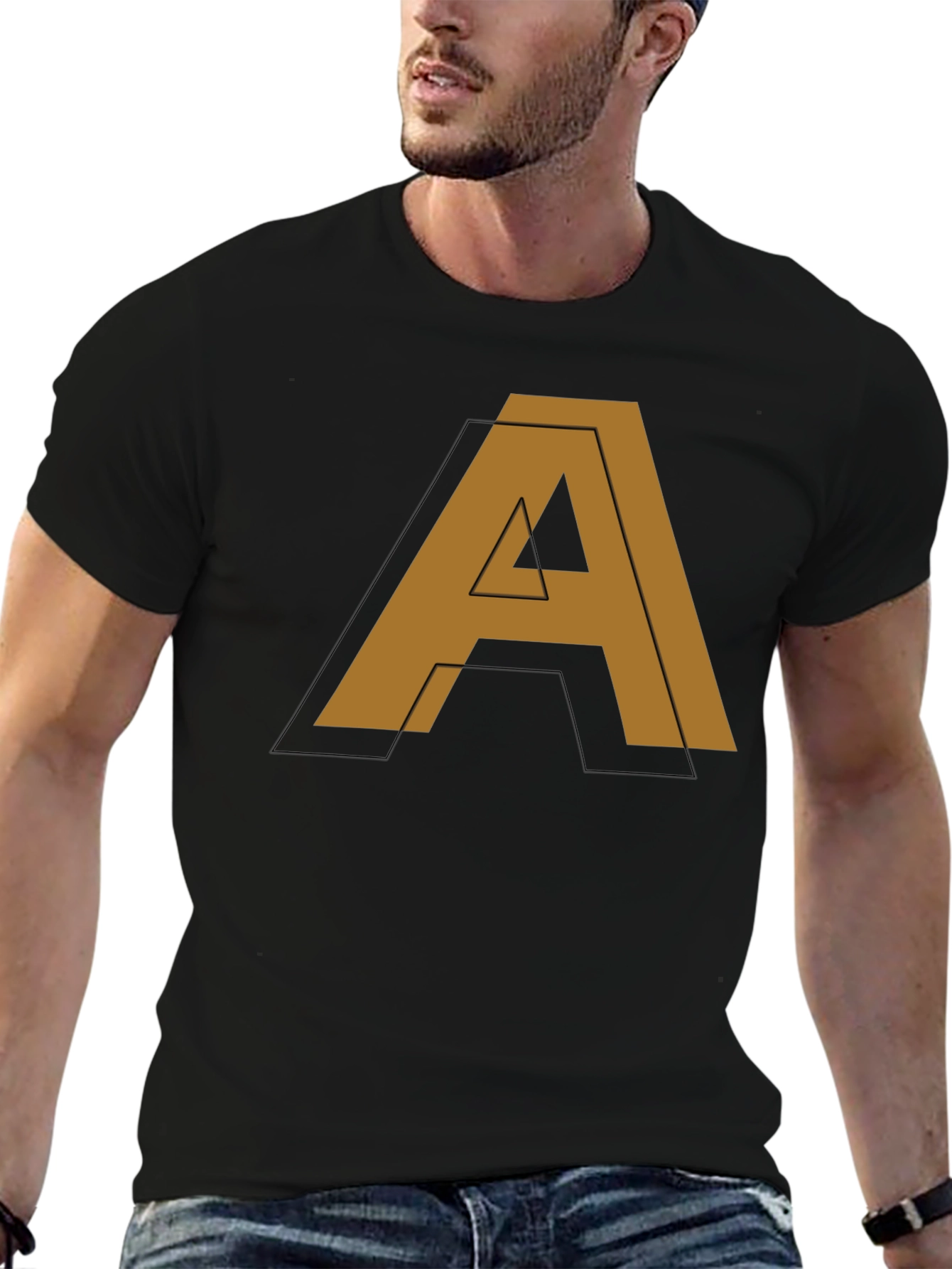 Modern Letter A Graphic Black T-Shirt