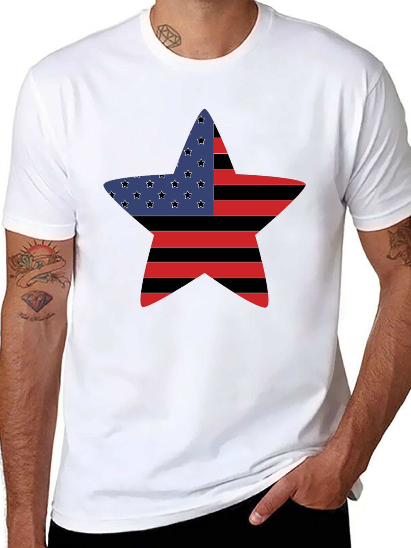 American Flag Star Graphic Tee - Black