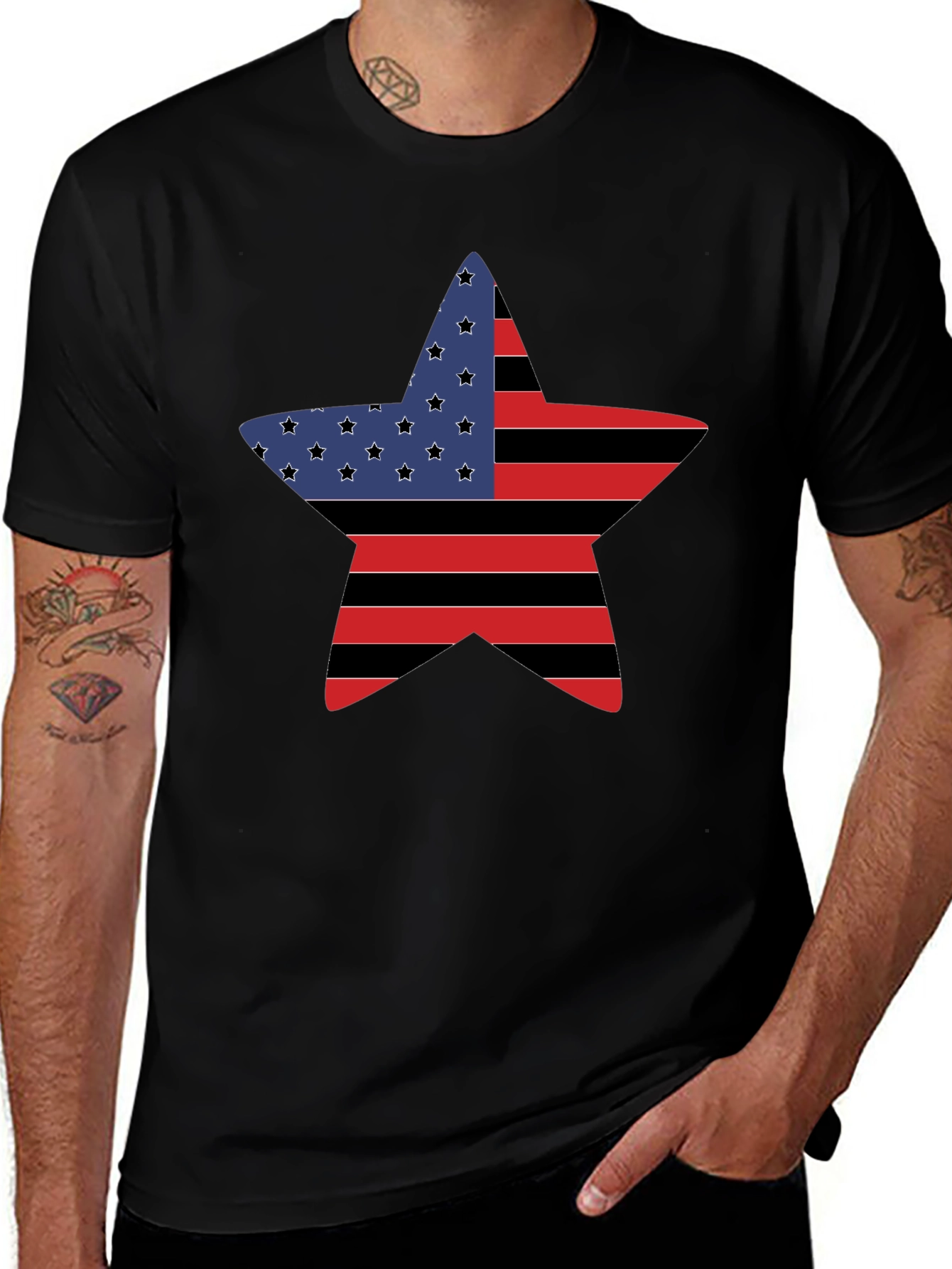 American Flag Star Graphic Tee - Black