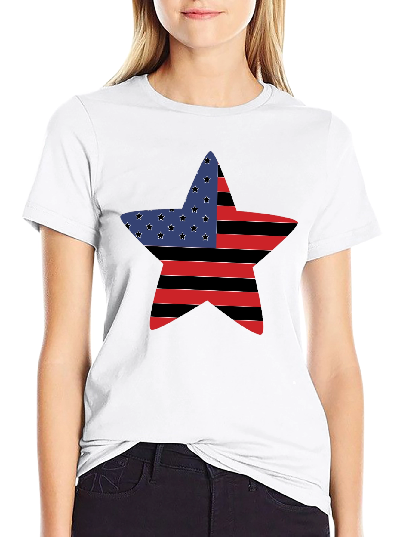 American Flag Star Graphic Tee - Black