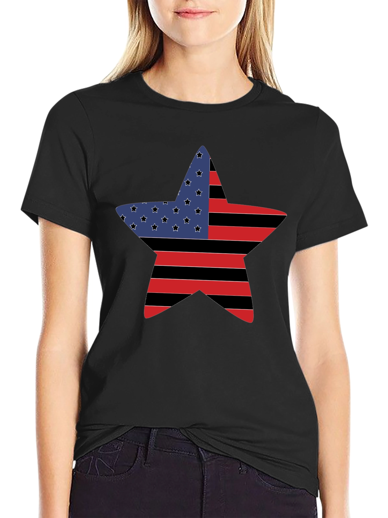 American Flag Star Graphic Tee - Black