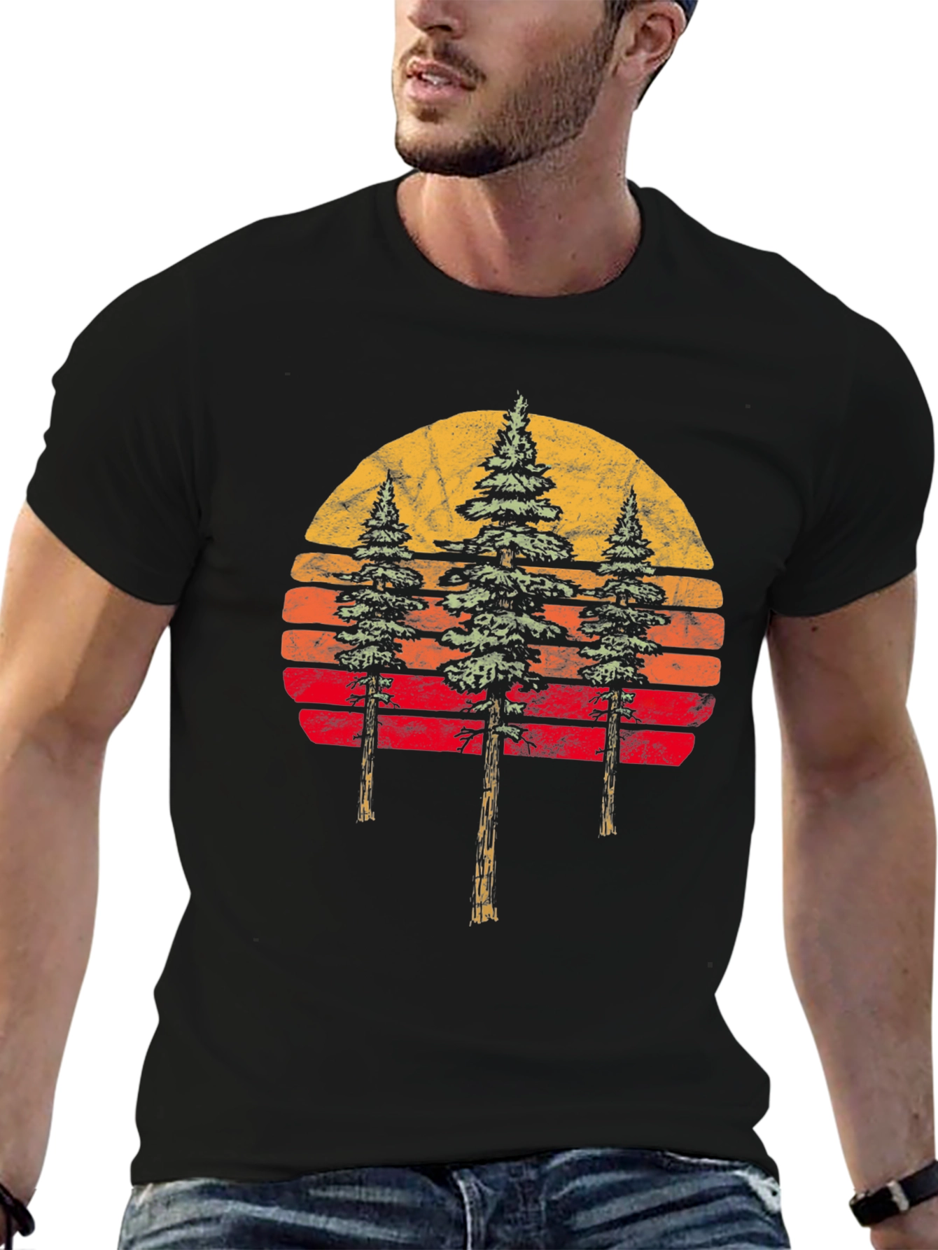 Retro Sunset Trees Graphic T-Shirt