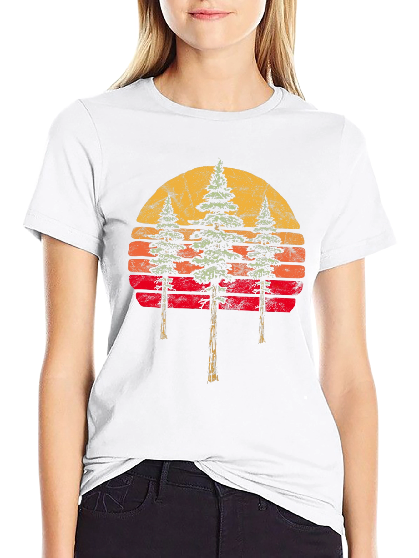 Retro Sunset Trees Graphic T-Shirt