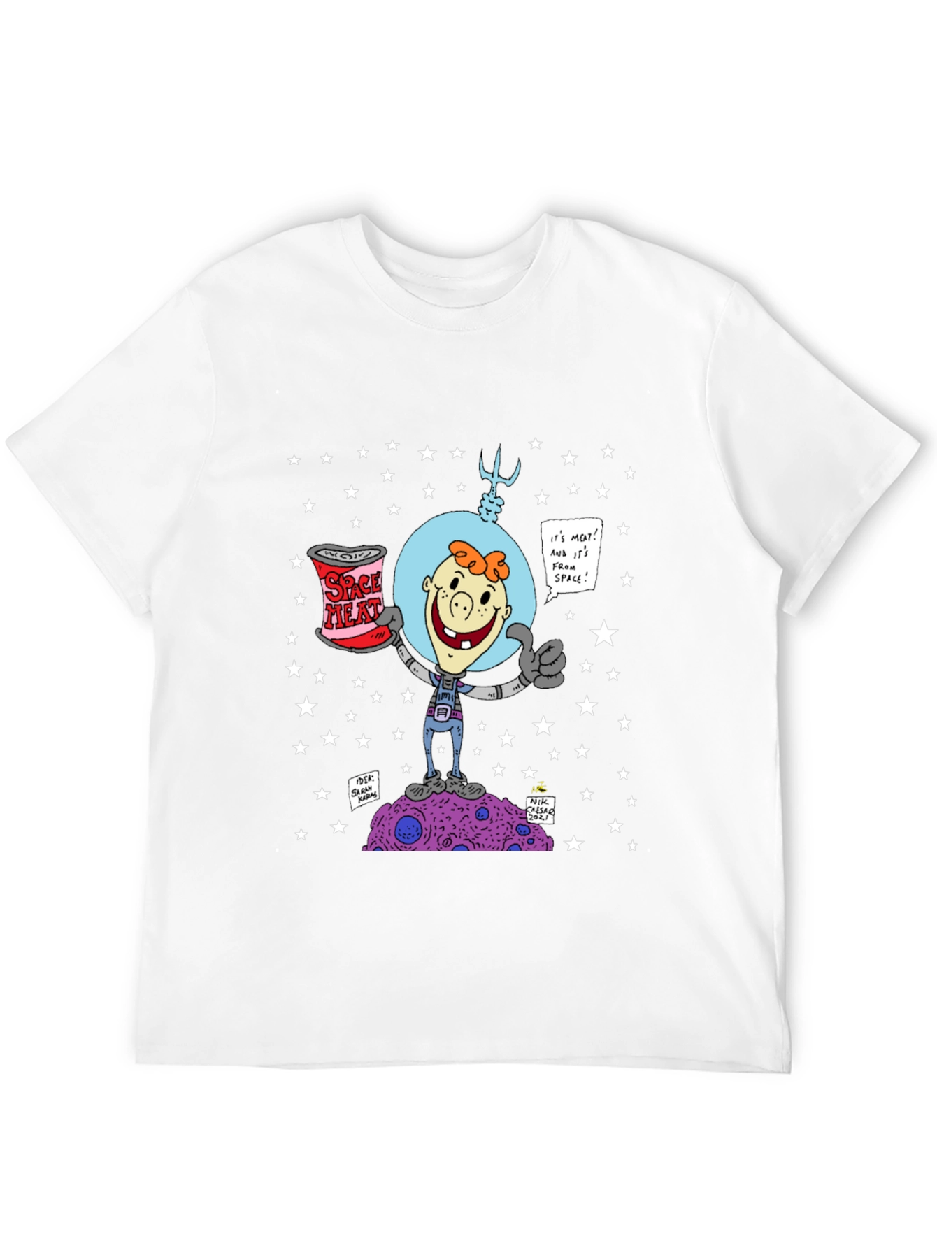 Space Meat T-Shirt: Cartoon Astronaut Design