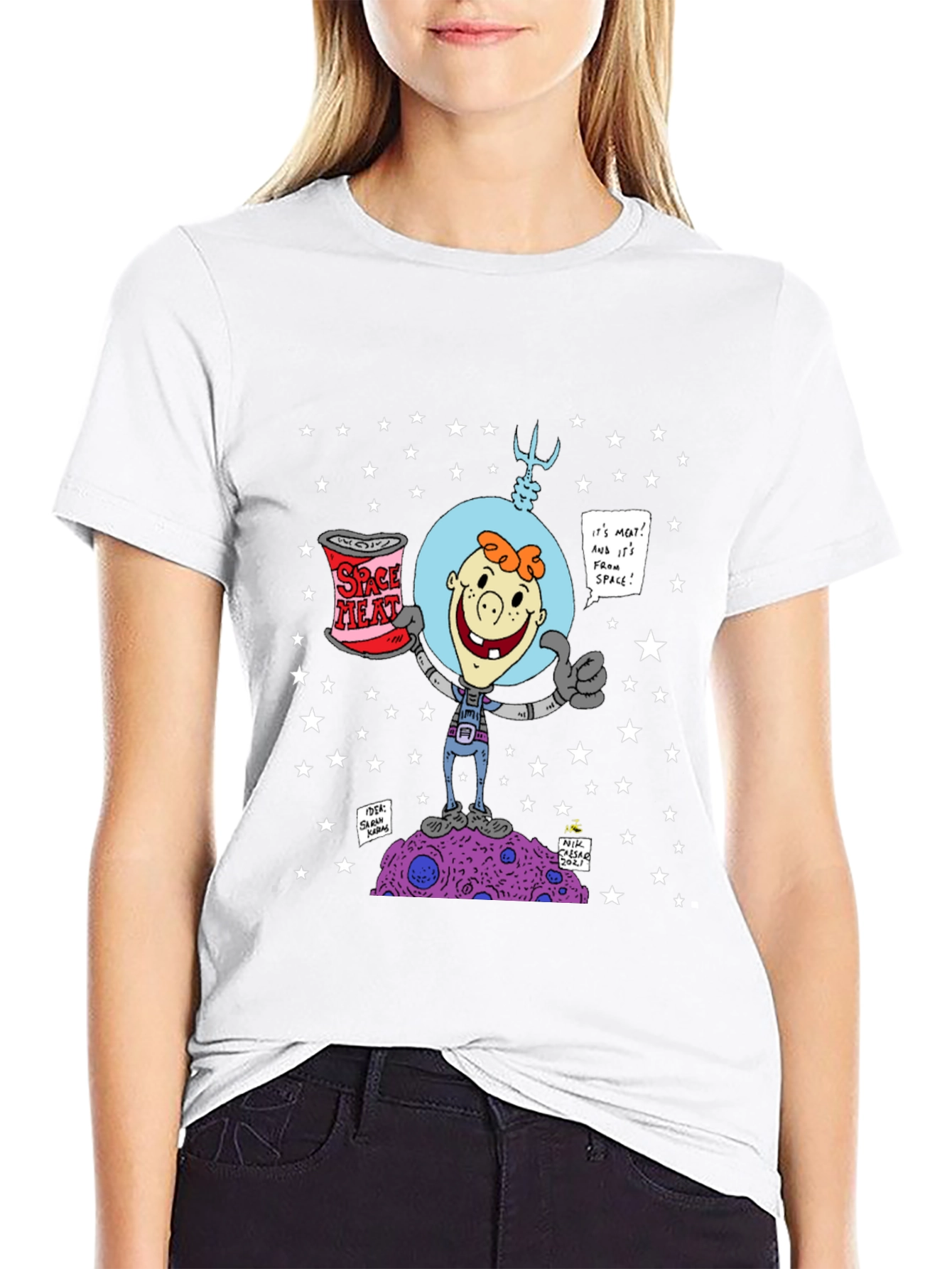 Space Meat T-Shirt: Cartoon Astronaut Design