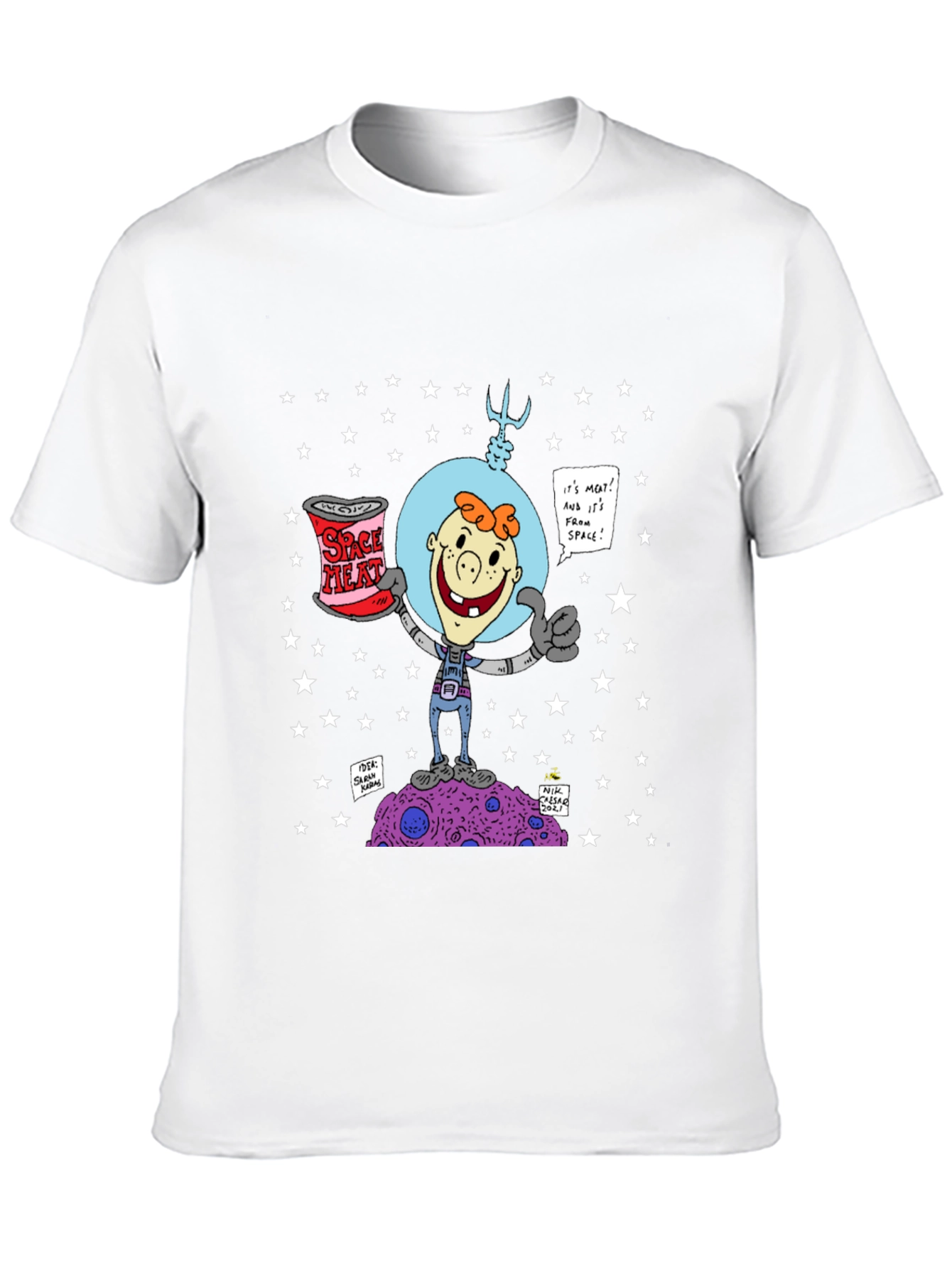 Space Meat T-Shirt: Cartoon Astronaut Design
