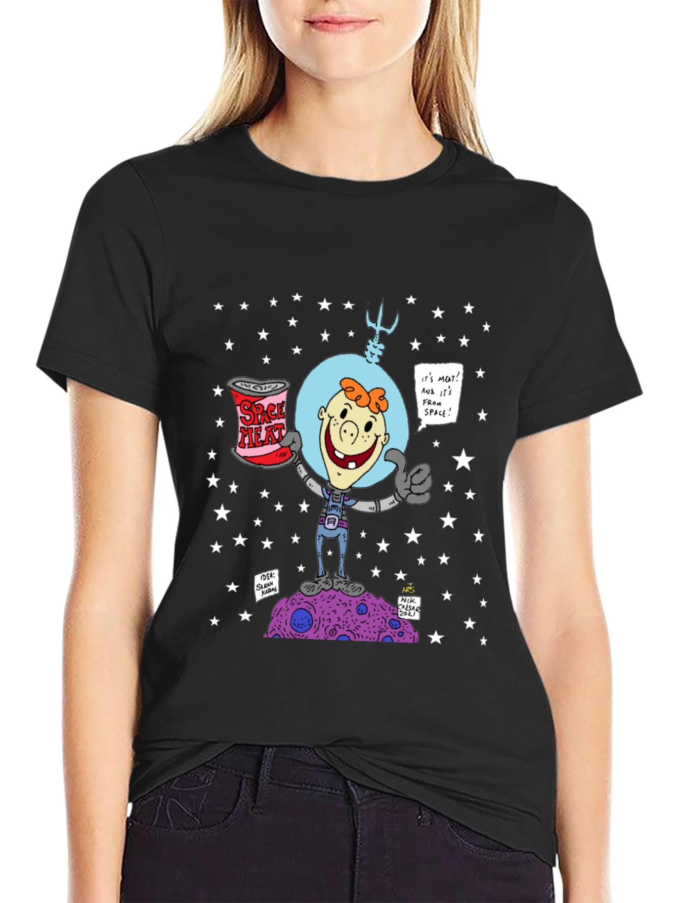 Space Meat T-Shirt: Cartoon Astronaut Design
