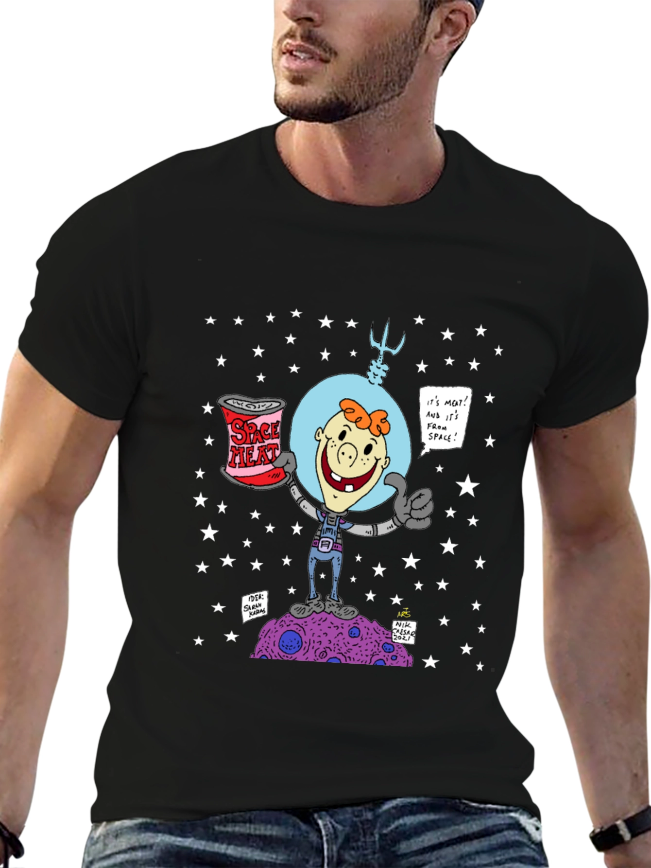 Space Meat T-Shirt: Cartoon Astronaut Design