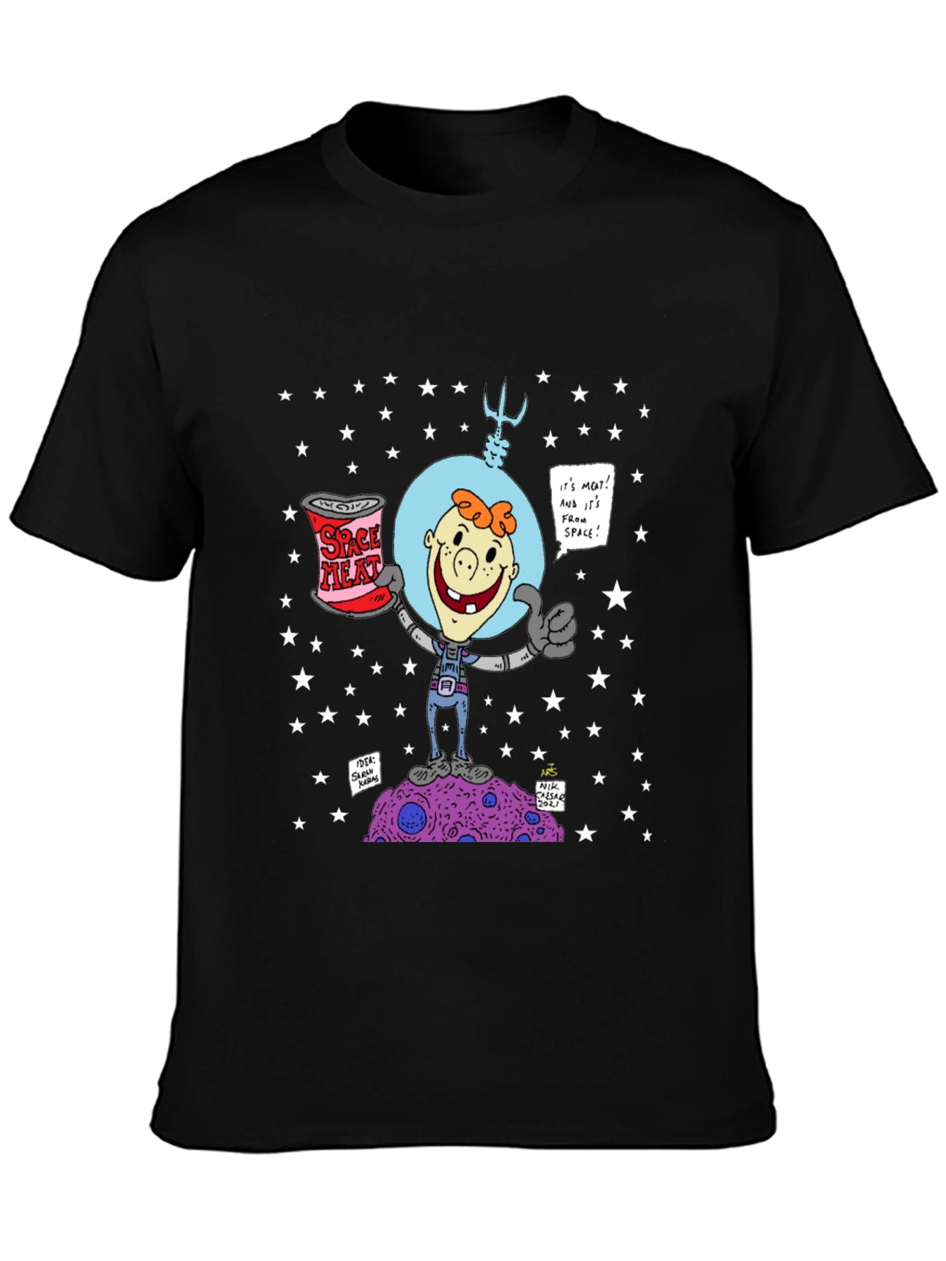 Space Meat T-Shirt: Cartoon Astronaut Design