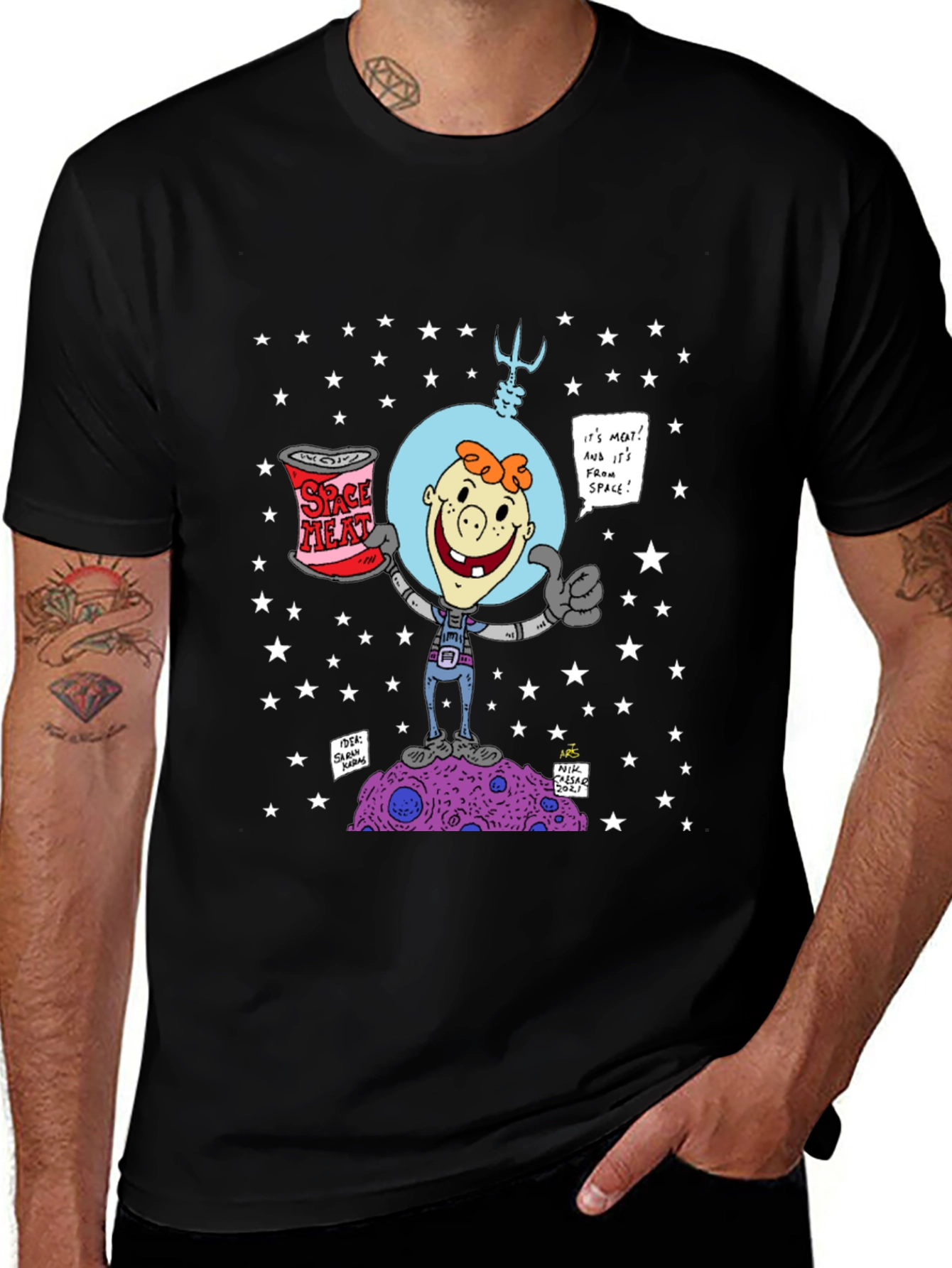 Space Meat T-Shirt: Cartoon Astronaut Design