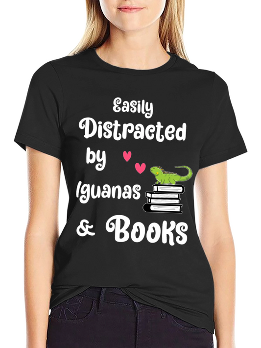 Easily Distracted by Iguanas & Books T-Shirt