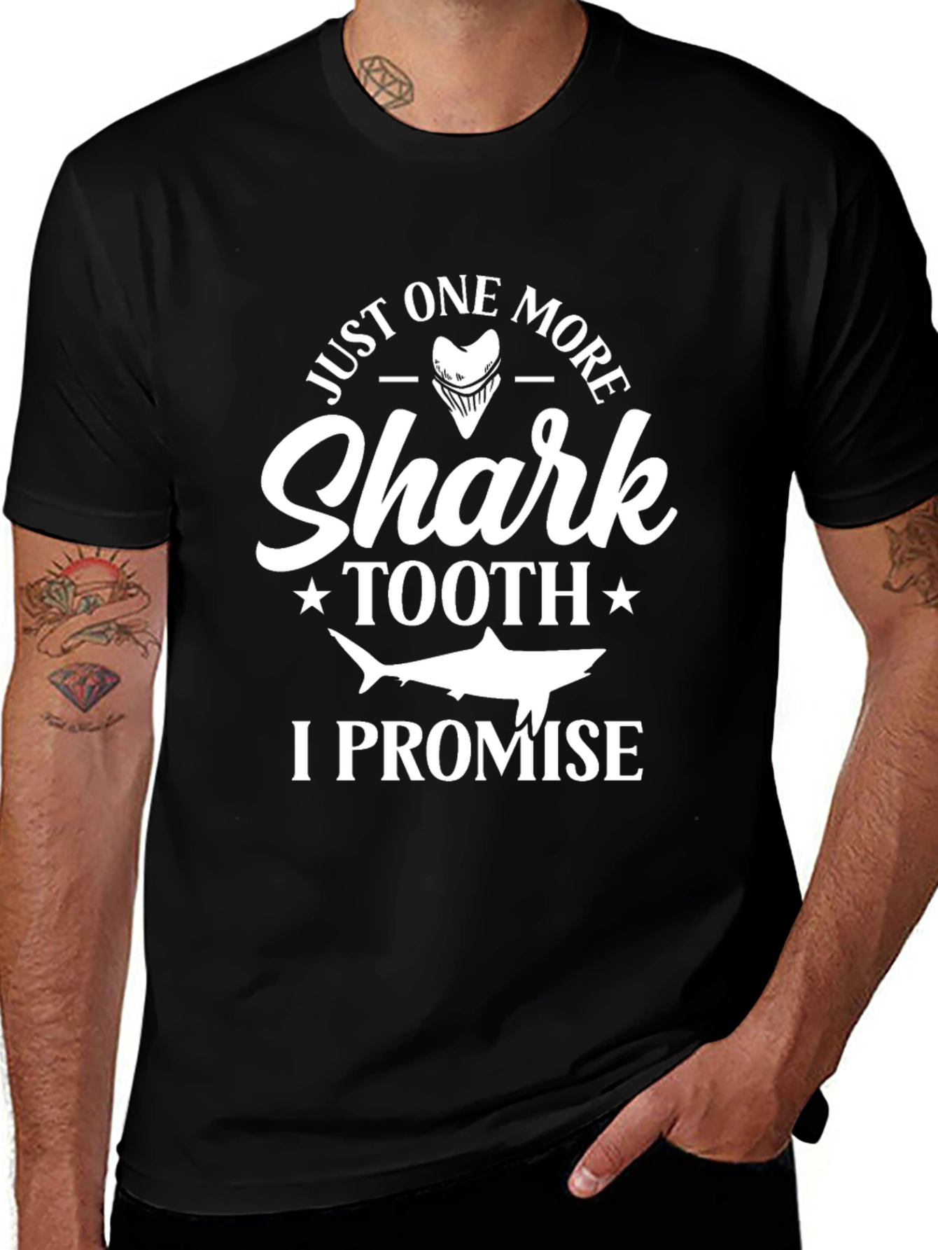 Shark Tooth Promise T-Shirt: Black Cotton Mens